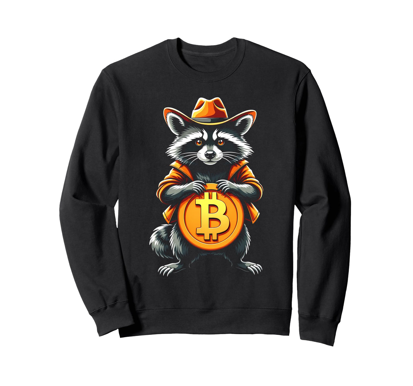 Raccoon Cowboy Bitcoin Logo Hodl Sweatshirt - Minimalist Print Men Women - T-Shirt, Sweatshirt, Hoodie