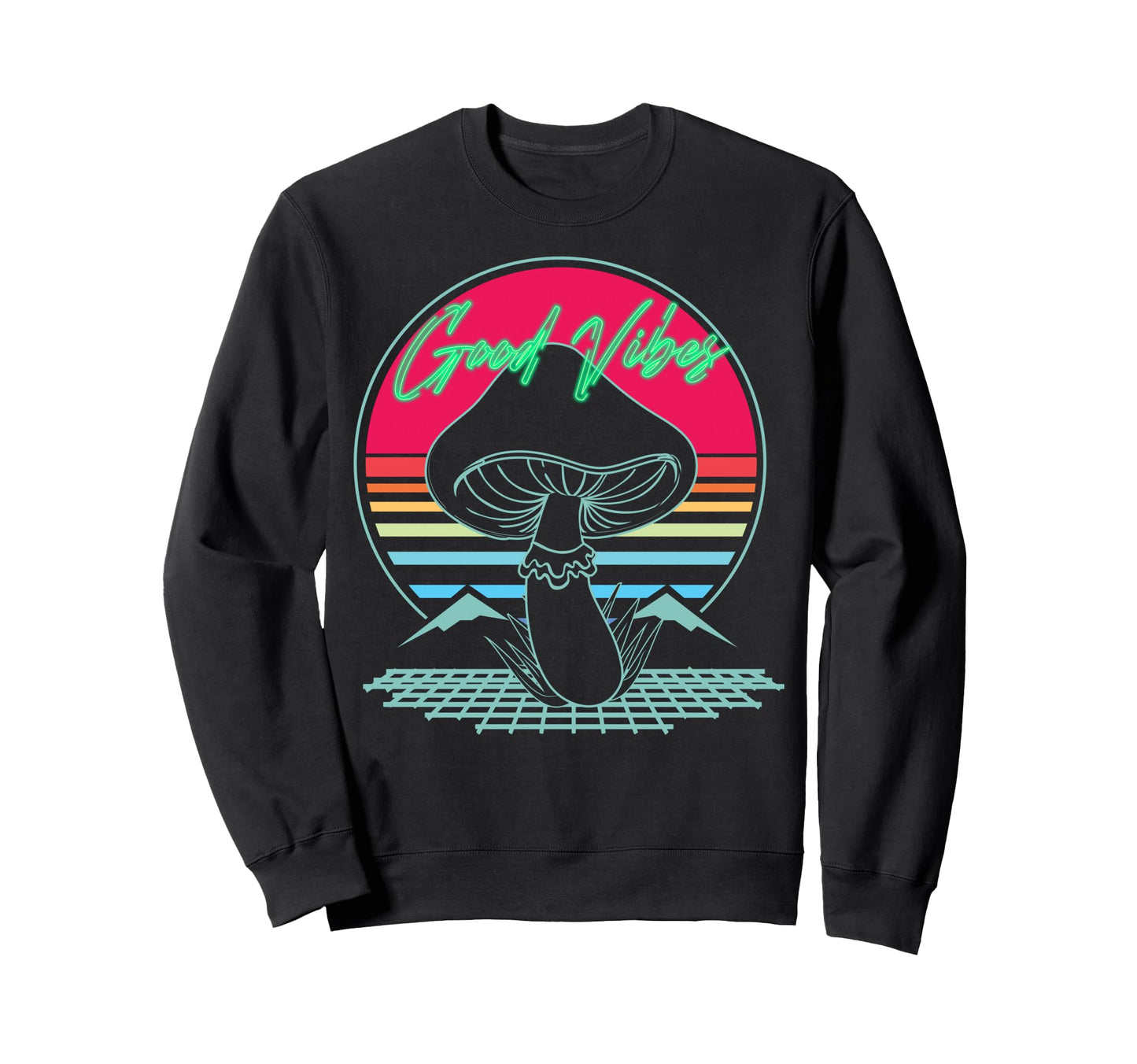 Good Vibez Mushroom Sunset Vaporwave Sweatshirt - Trendy Graphic Unisex - T-Shirt, Sweatshirt, Hoodie