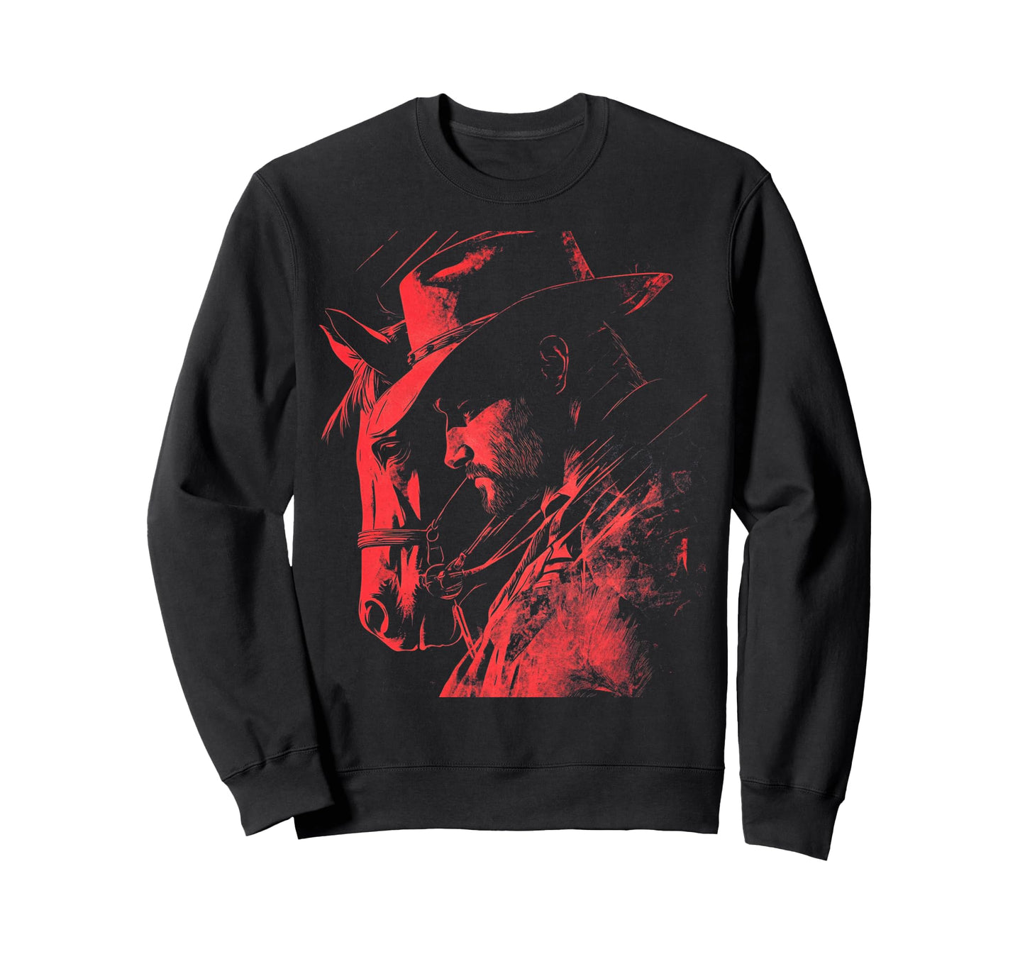 Designer Horse And Cowboy Red Sweatshirt - Streetwear Style for Adults - T-Shirt, Sweatshirt, Hoodie