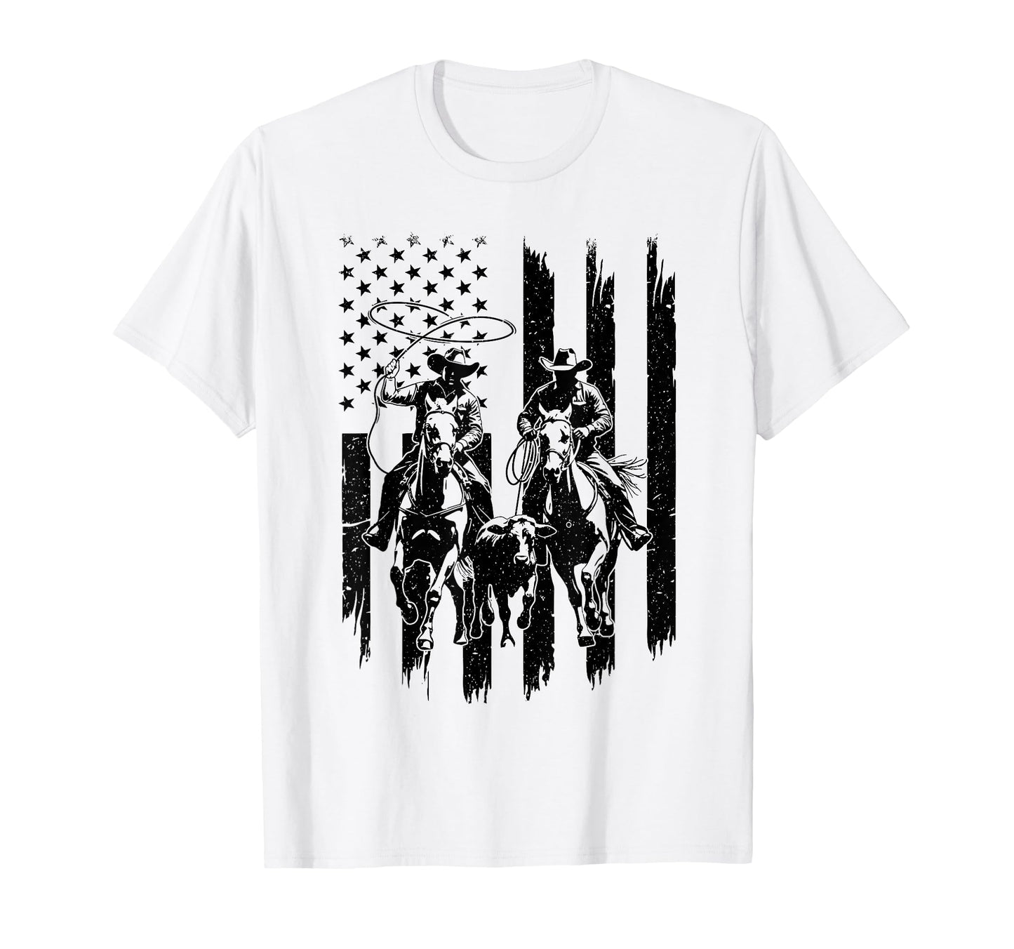 Usa Flag Rodeo Team Roping Cowboy Horse T-Shirt - Unique Graphic Men Women - T-Shirt, Sweatshirt, Hoodie