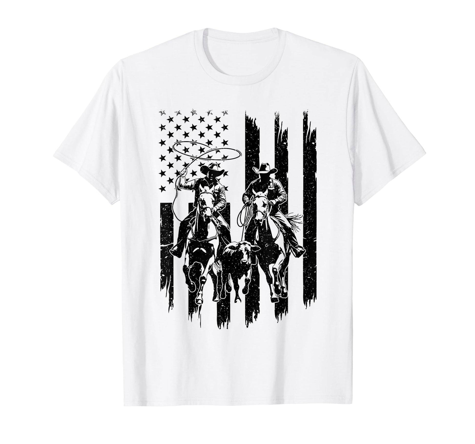 Usa Flag Rodeo Team Roping Cowboy Horse T-Shirt - Unique Graphic Men Women - T-Shirt, Sweatshirt, Hoodie