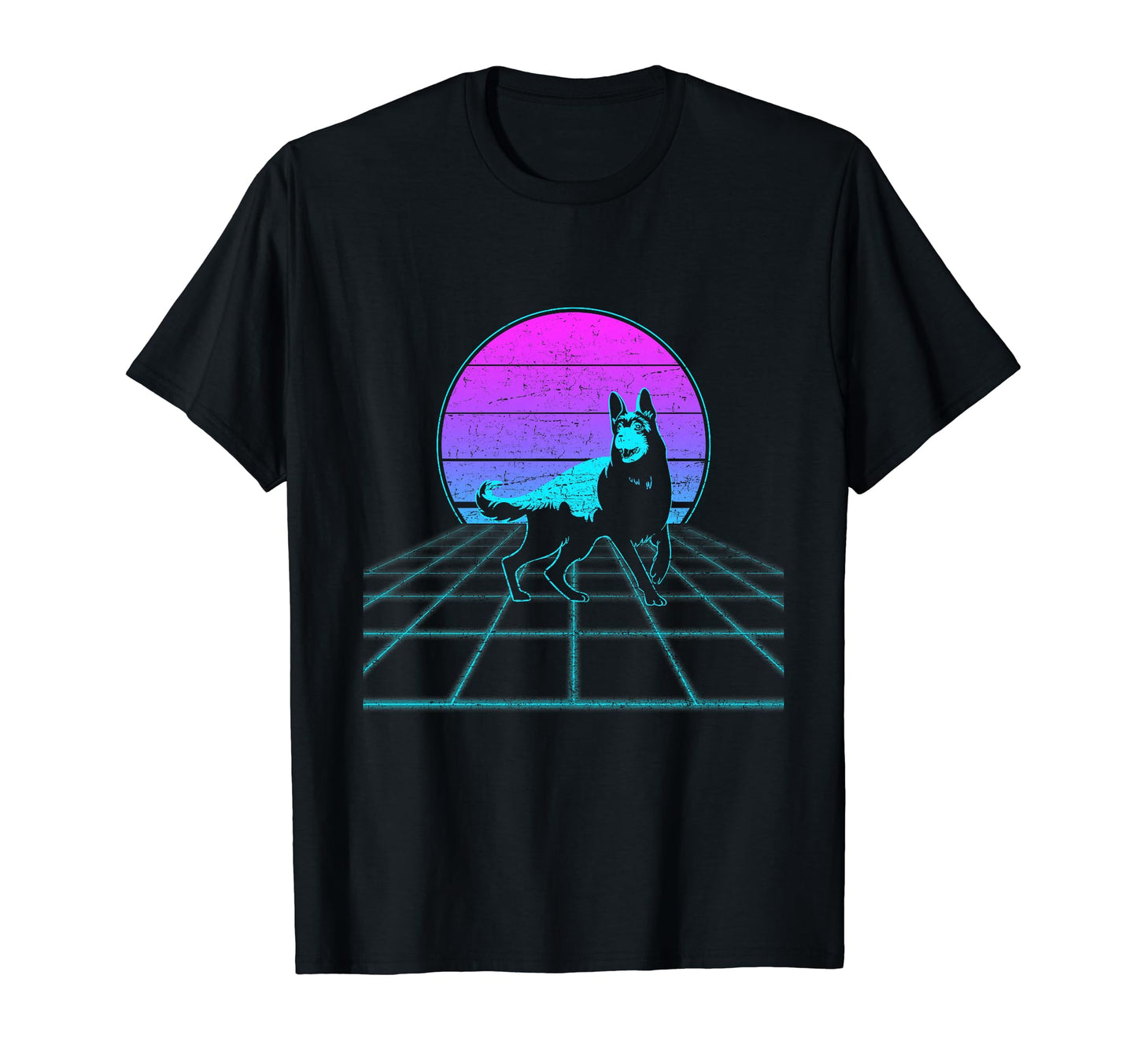 Sunset German Shepherd Dog Vaporwave T-Shirt - Graphic Print Unisex - T-Shirt, Sweatshirt, Hoodie
