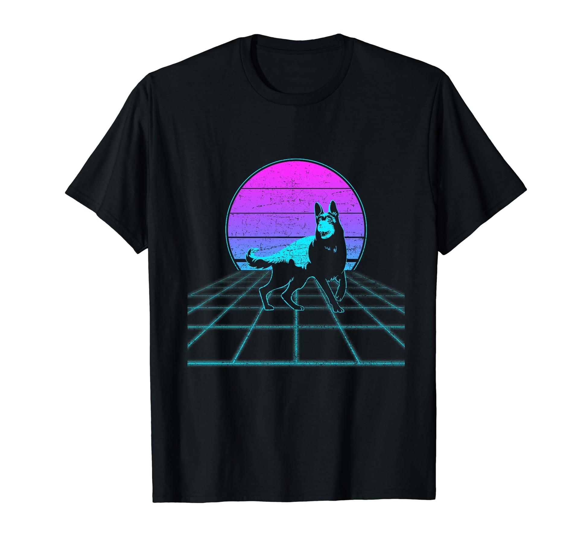 Sunset German Shepherd Dog Vaporwave T-Shirt - Graphic Print Unisex - T-Shirt, Sweatshirt, Hoodie