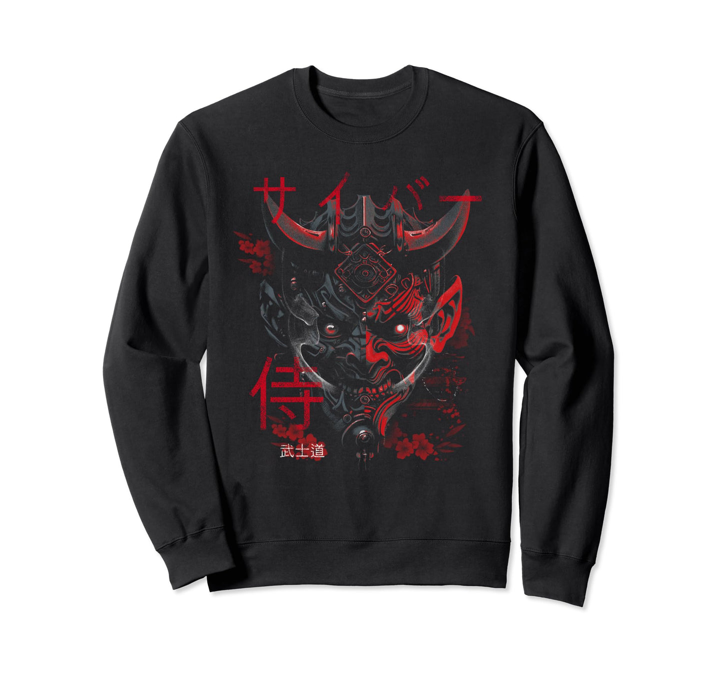 Cyberpunk Oni Mask Japanese Sweatshirt - Casual Everyday Wear Men Women - T-Shirt, Sweatshirt, Hoodie