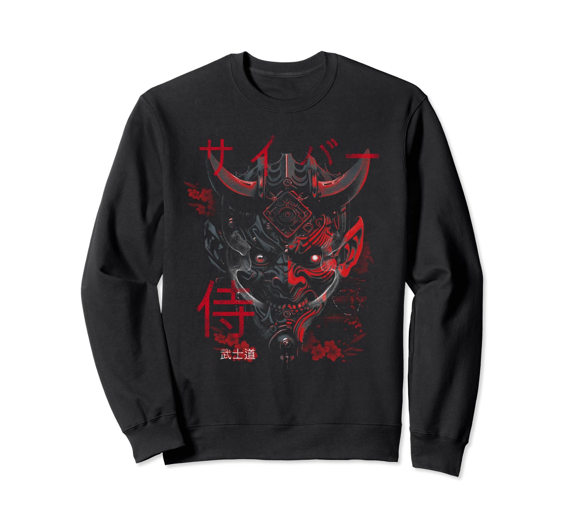 Cyberpunk Oni Mask Japanese Sweatshirt - Casual Everyday Wear Men Women - T-Shirt, Sweatshirt, Hoodie
