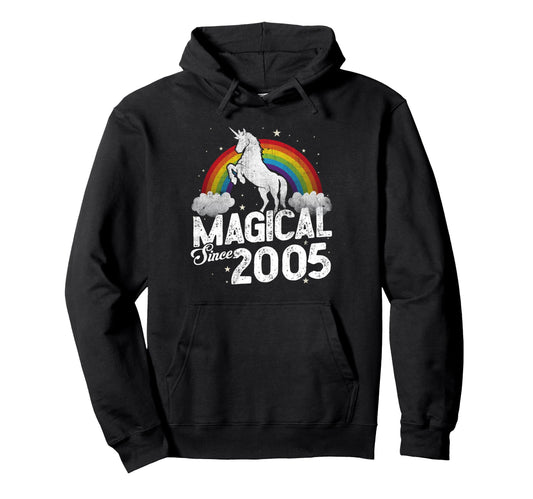20Th Birthday Magical Since 2005 Unicorn Hoodie - Graphic Print Unisex - T-Shirt, Sweatshirt, Hoodie