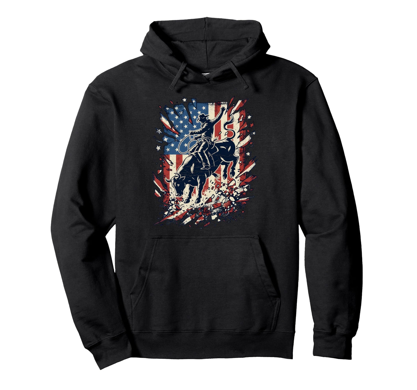 Patriotic Bull Riding Rodeo Cowboy Hoodie - Minimalist Print Unisex - T-Shirt, Sweatshirt, Hoodie