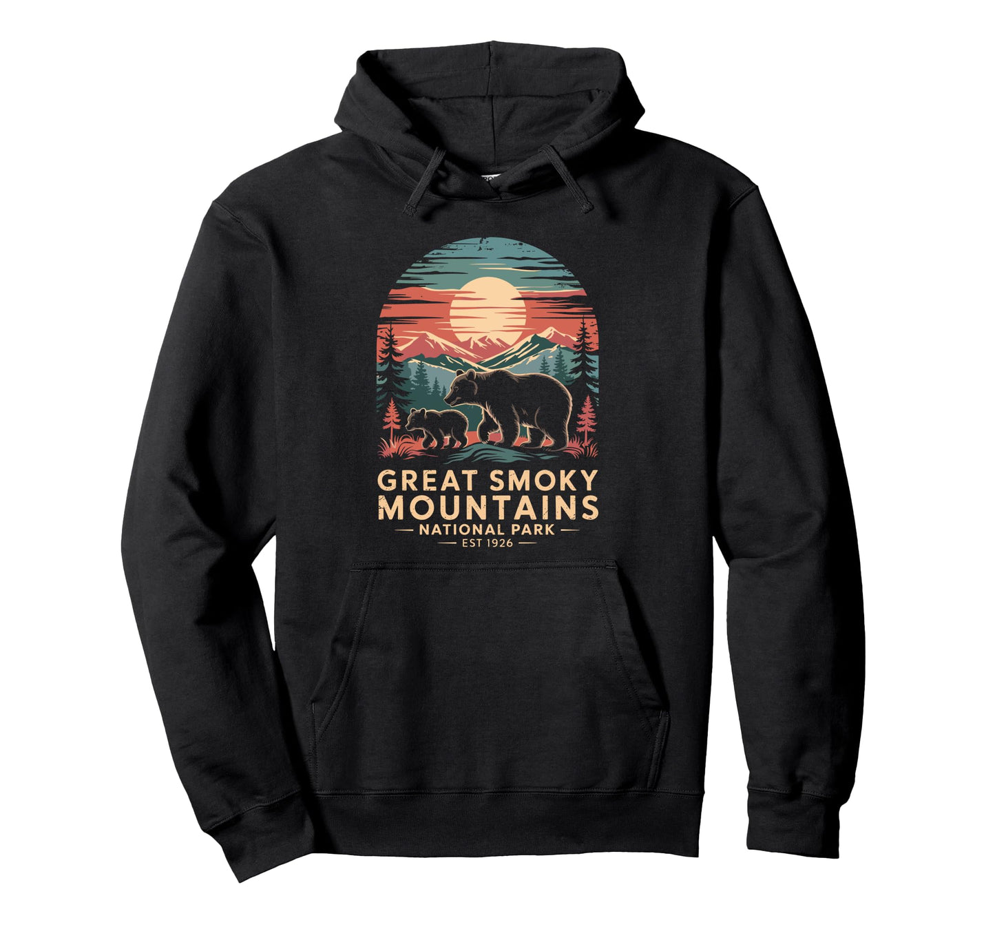 Great Smoky Mountains Bear Sunset Hoodie - Aesthetic Graphic for Adults - T-Shirt, Sweatshirt, Hoodie