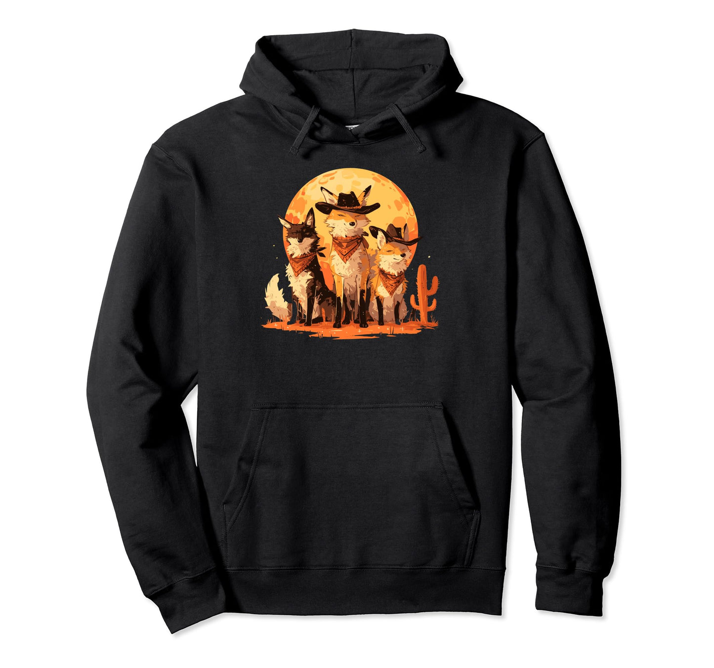 Fox Howling Moon Cowboy Funny Hoodie - Streetwear Style for Adults - T-Shirt, Sweatshirt, Hoodie