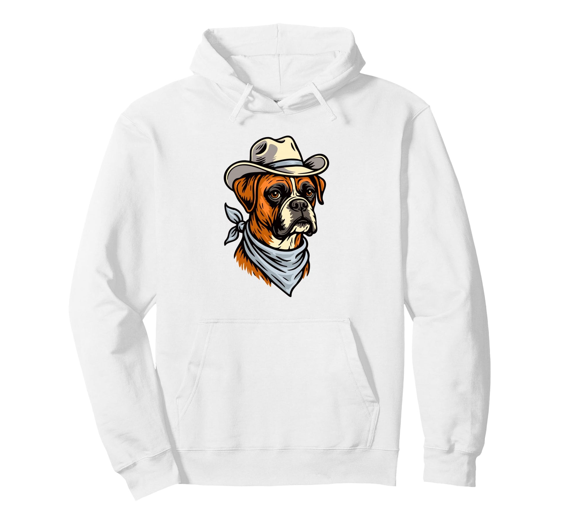 Funny Cowboy Boxer Drawing Dog Hoodie - Novelty Apparel for Adults - T-Shirt, Sweatshirt, Hoodie