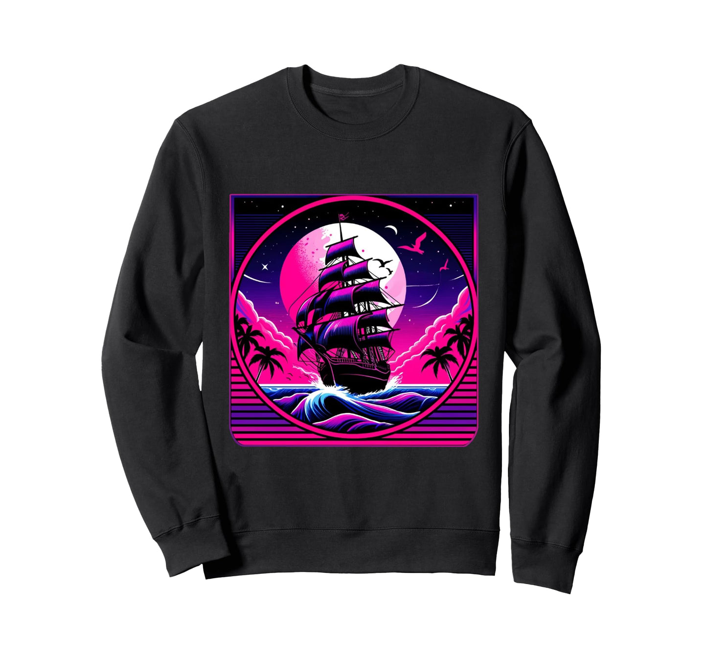 Pirate Ship Vaporwave Aesthetic Sweatshirt - Custom Art Print Unisex - T-Shirt, Sweatshirt, Hoodie
