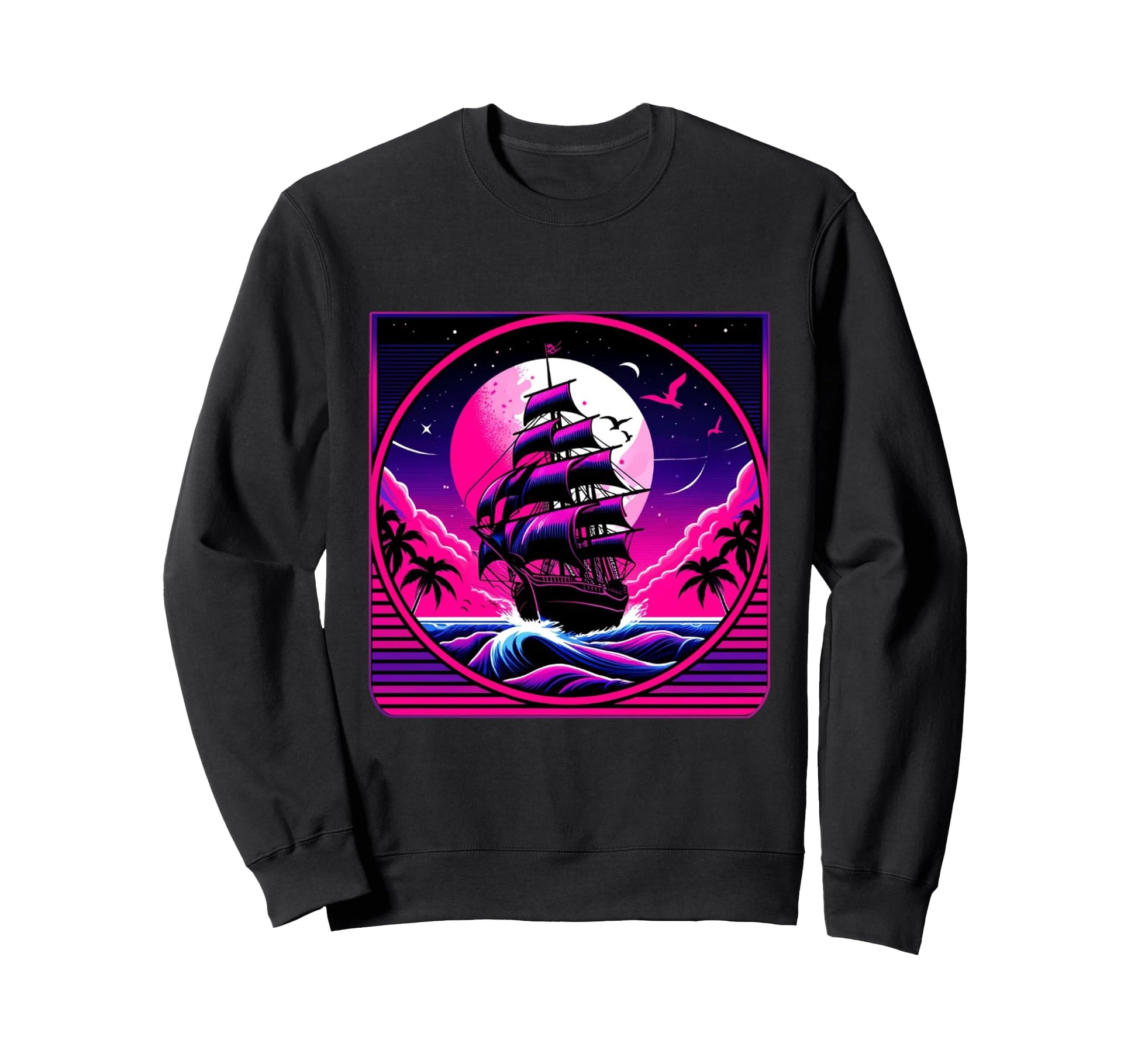 Pirate Ship Vaporwave Aesthetic Sweatshirt - Custom Art Print Unisex - T-Shirt, Sweatshirt, Hoodie