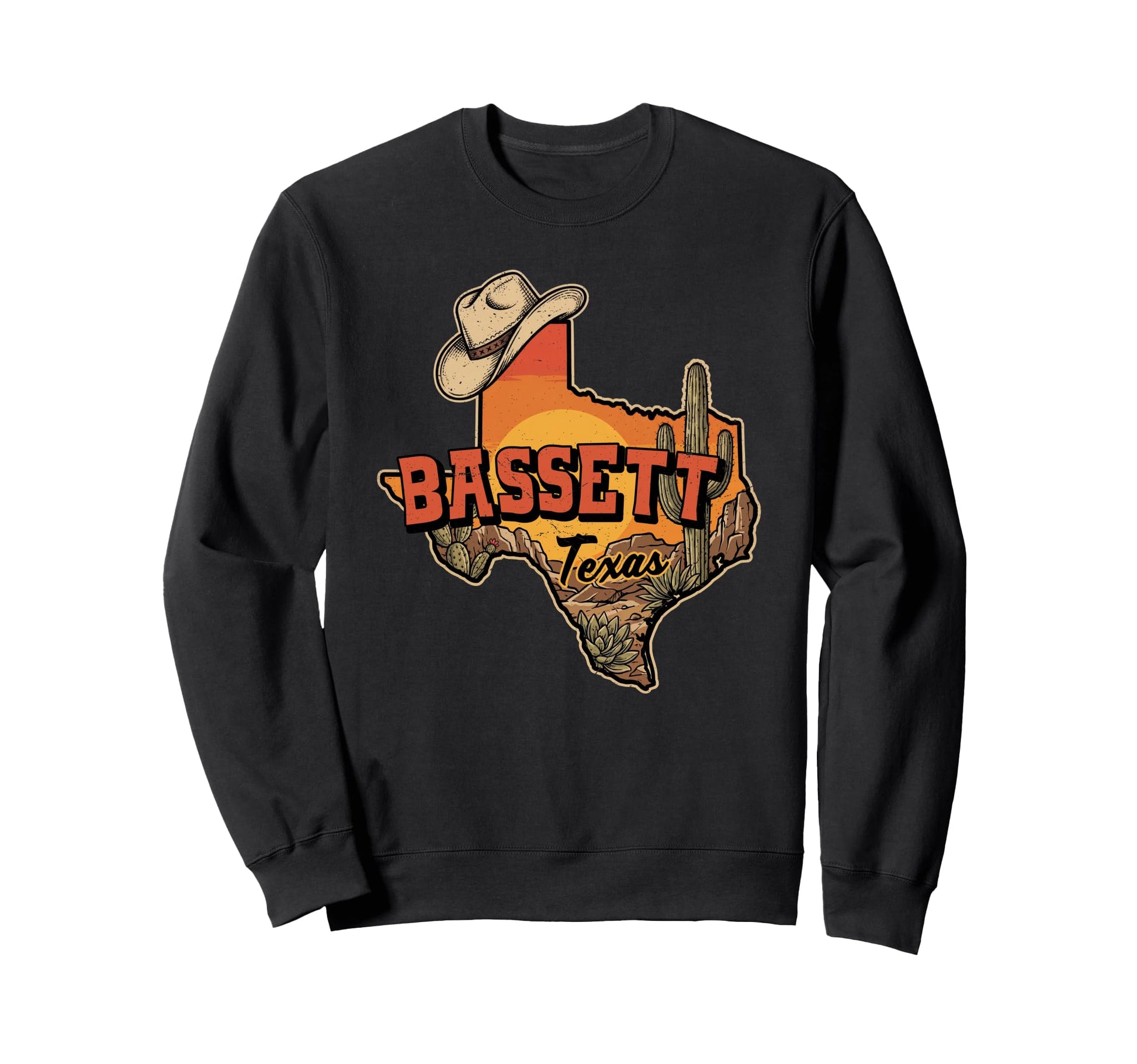 Bassett Texas Cowboy Hat Desert Sweatshirt - Minimalist Print Men Women - T-Shirt, Sweatshirt, Hoodie