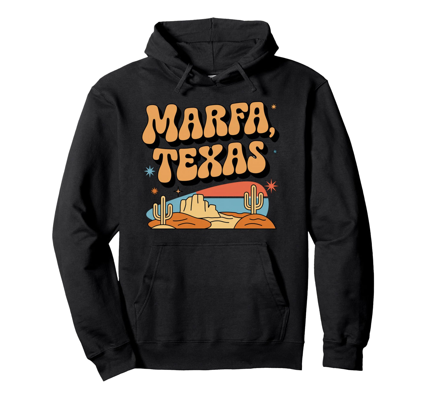 Marfa Texas Sunset Cactus Western Hoodie - Fun Novelty Design for Adults - T-Shirt, Sweatshirt, Hoodie