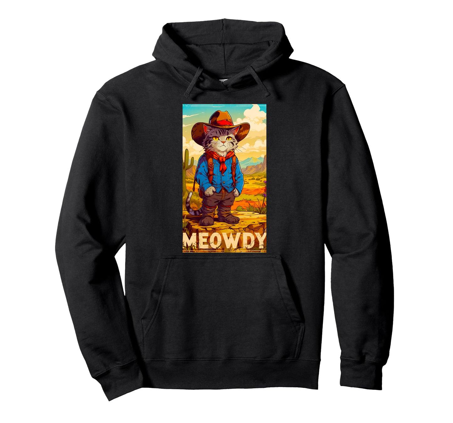 Meowdy Partner Funny Country Side Cat Hat Hoodie - Unique Graphic Unisex - T-Shirt, Sweatshirt, Hoodie