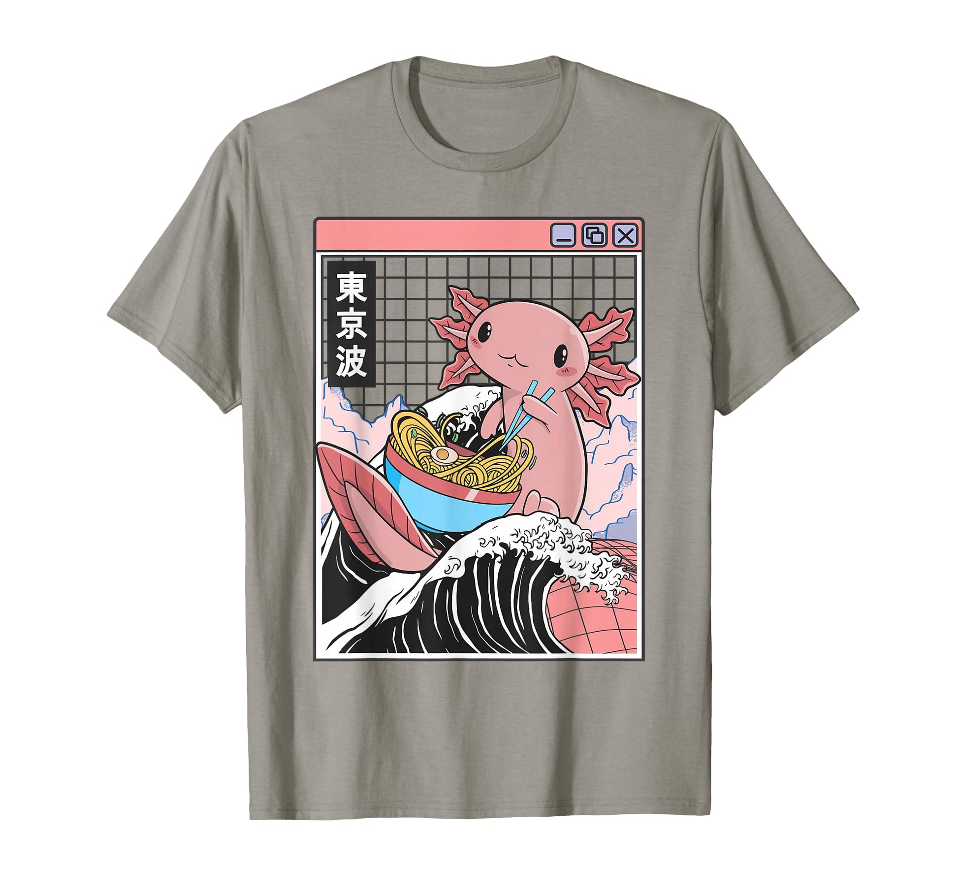 Axolotl Eating Ramen Kanagawa Wave T-Shirt - Casual Everyday Wear Unisex - T-Shirt, Sweatshirt, Hoodie