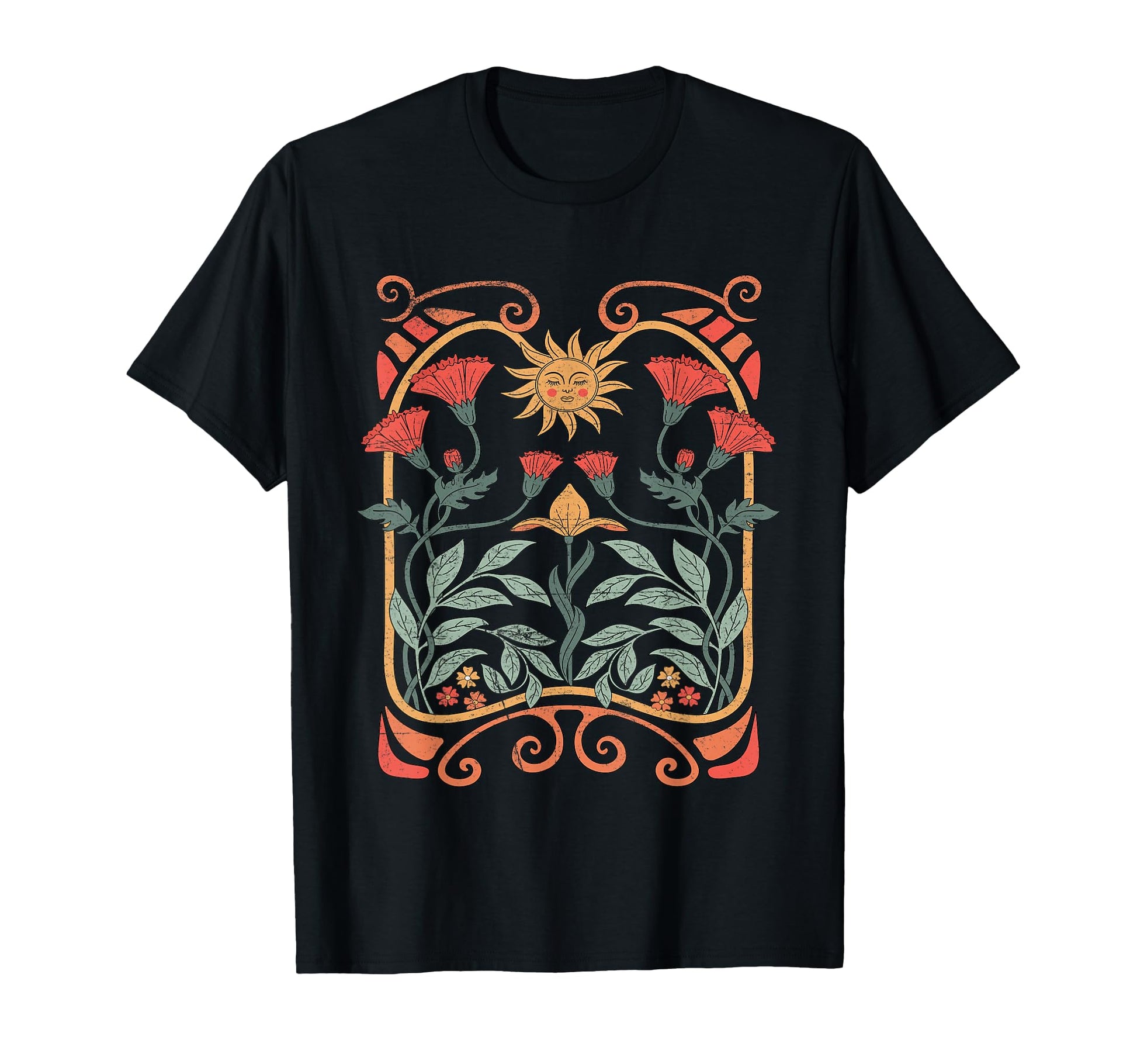 Boho Floral Sun Hippie Yoga 60S 70S T-Shirt - Minimalist Print Unisex - T-Shirt, Sweatshirt, Hoodie