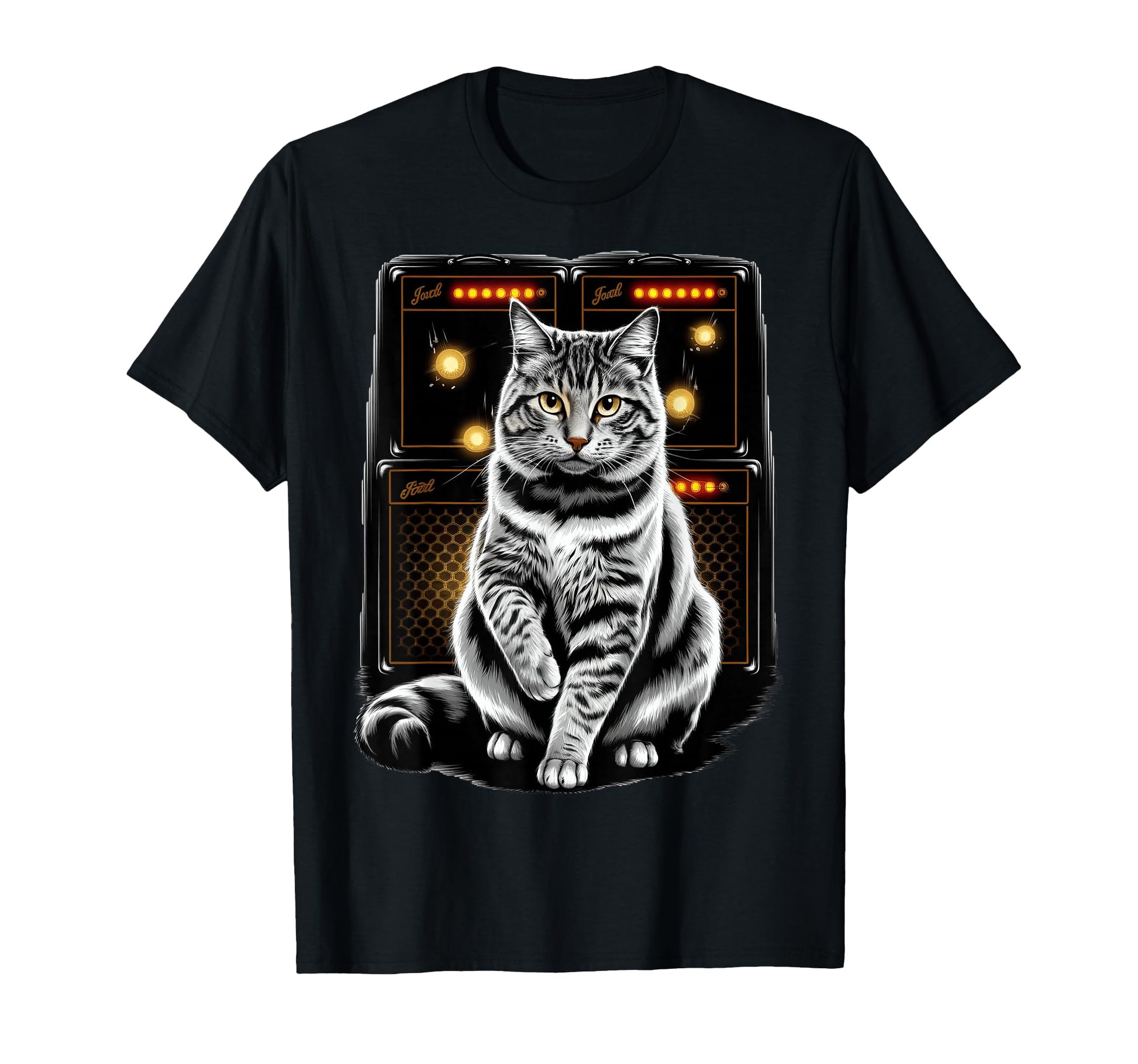 Rock Star Cat Glowing Amps T-Shirt - Streetwear Style for Adults - T-Shirt, Sweatshirt, Hoodie