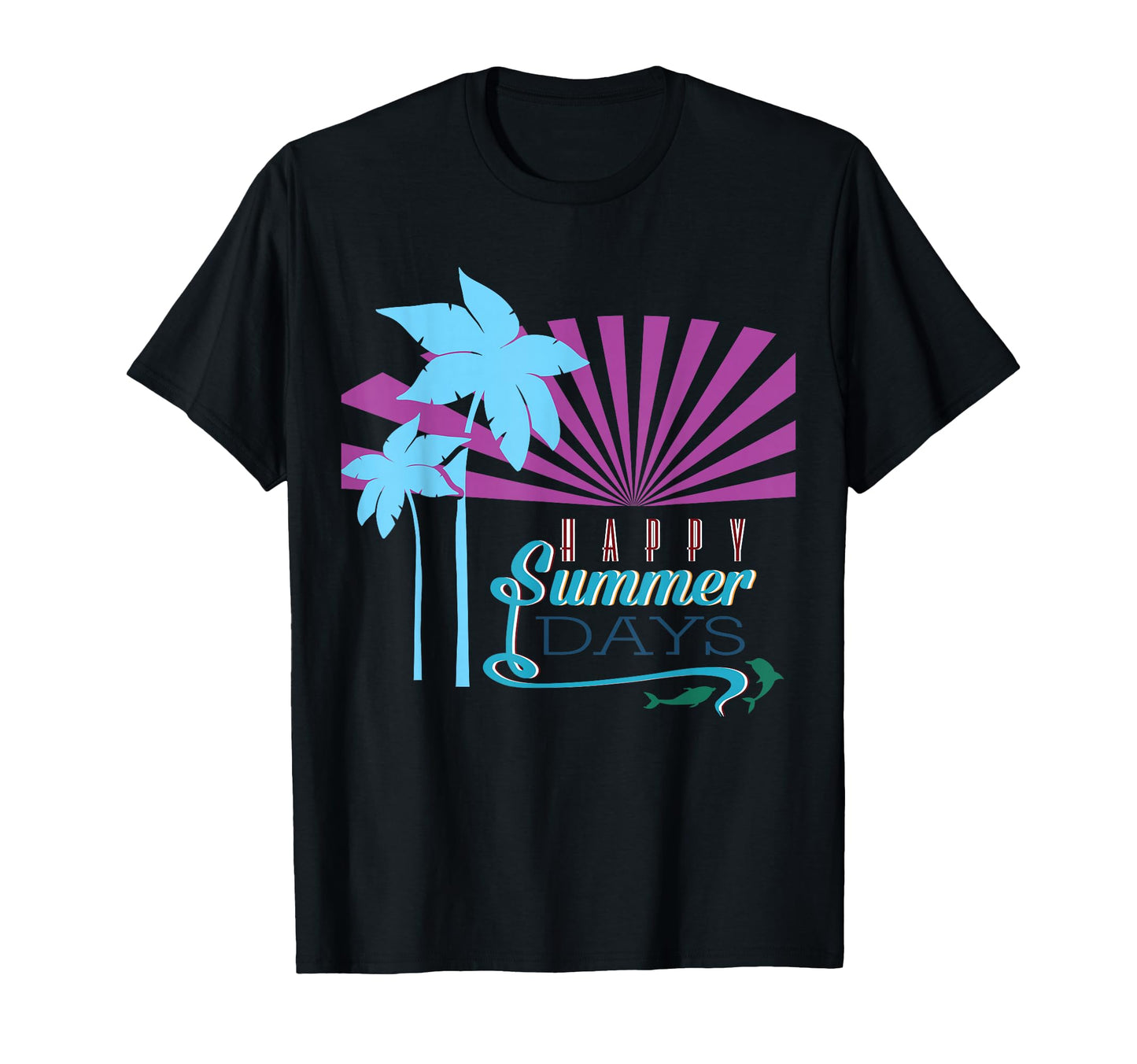 Happy Summer Days Dolphins Vaporwave T-Shirt - Unique Graphic for Adults - T-Shirt, Sweatshirt, Hoodie