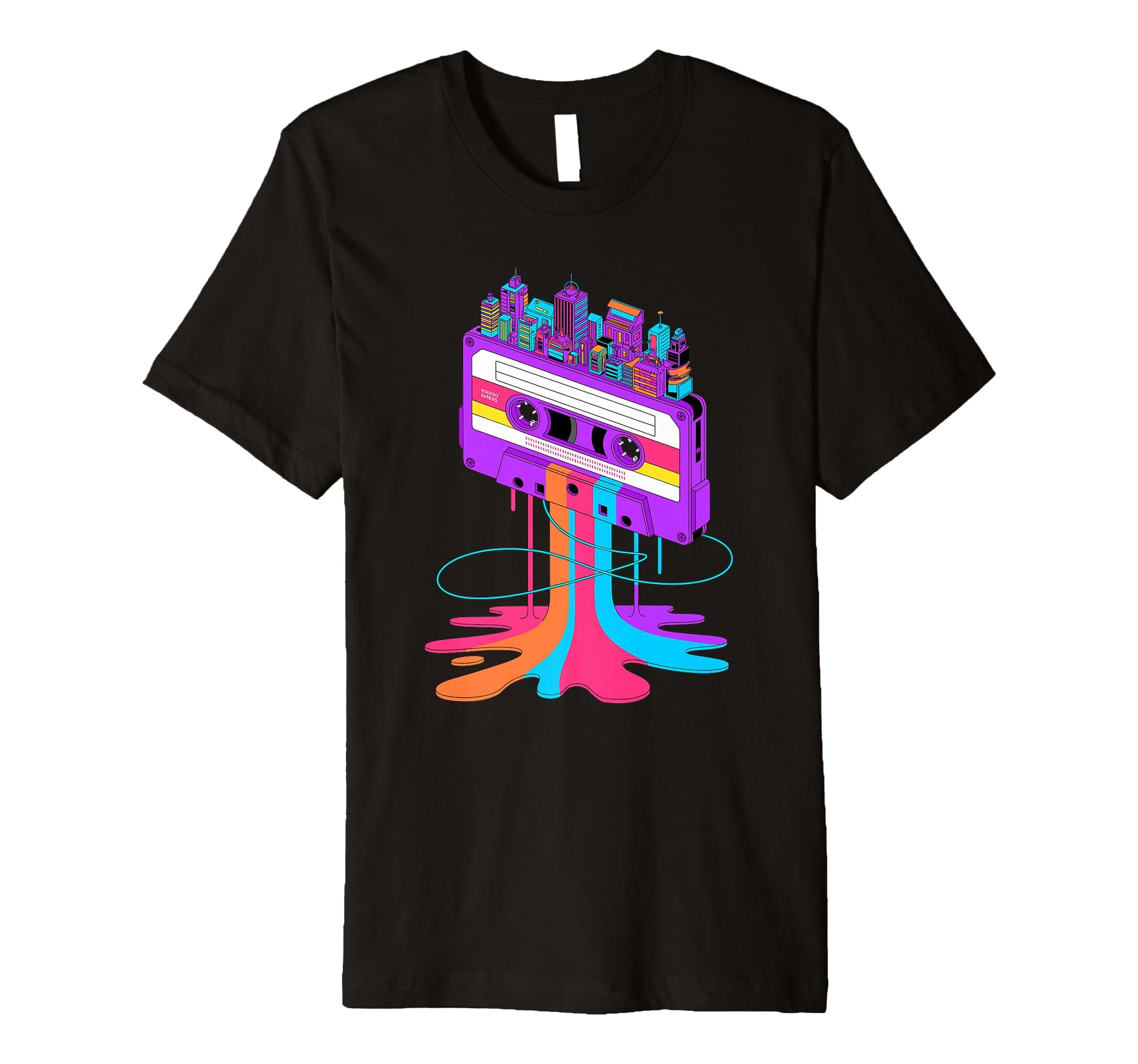 Dripping Paint Art Cassette Tape City T-Shirt - Graphic Print for Adults - T-Shirt, Sweatshirt, Hoodie