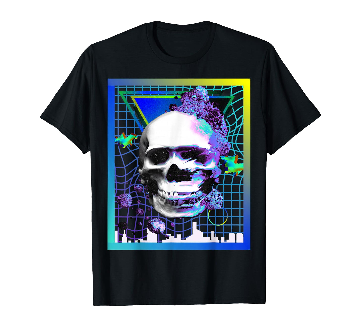 Vaporwave Skull Halloween Aesthetic T-Shirt - Fun Novelty Design for Adults - T-Shirt, Sweatshirt, Hoodie