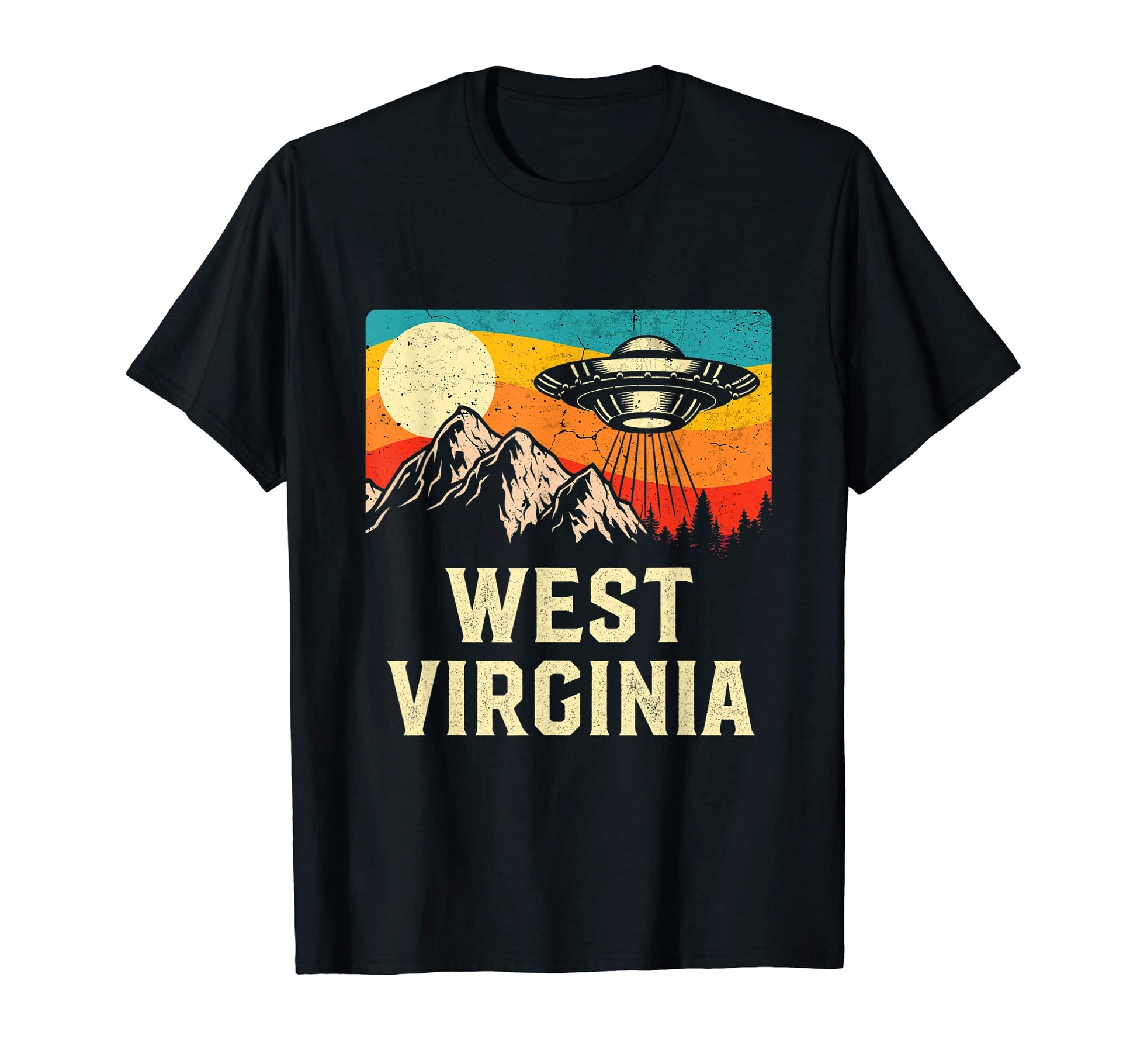West Virginia Ufo Alien Spaceship Mountains T-Shirt - Graphic Print Unisex - T-Shirt, Sweatshirt, Hoodie