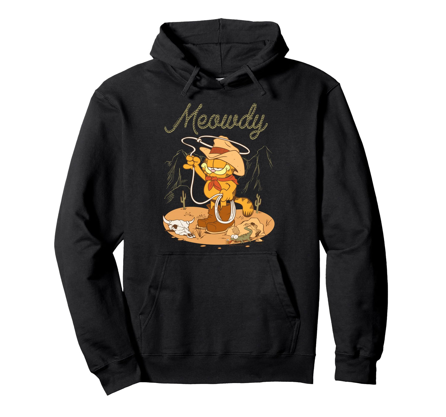 Garfield Meowdy Western Scene Cartoon Hoodie - Novelty Apparel for Adults - T-Shirt, Sweatshirt, Hoodie