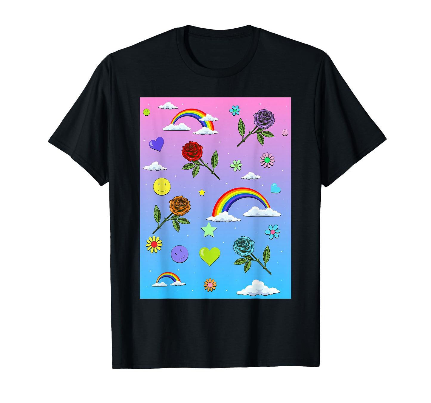 Kidcore Aesthetic Roses Rainbow And T-Shirt - Streetwear Style Men Women - T-Shirt, Sweatshirt, Hoodie
