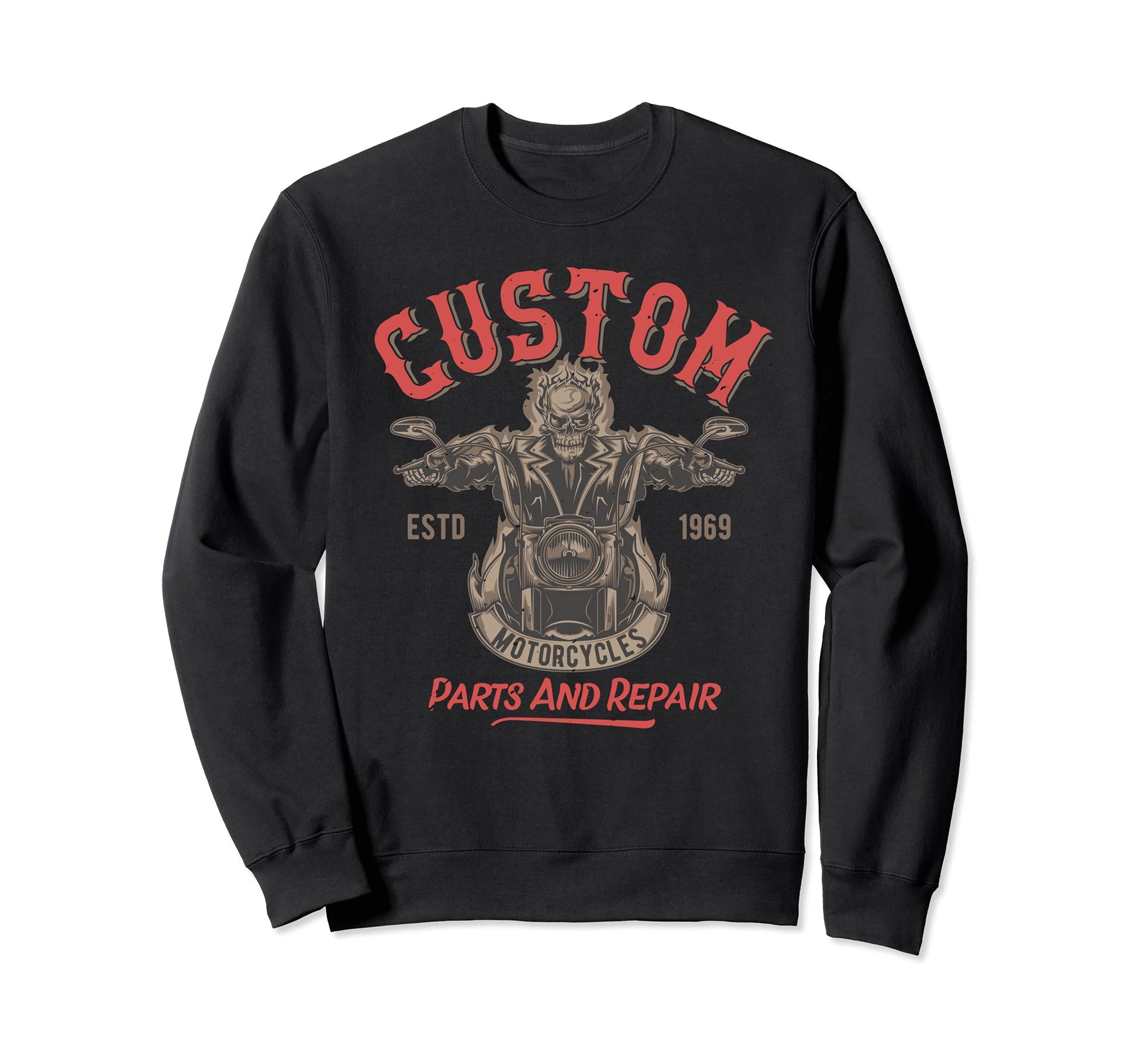 Badass Skeleton Riding Motorcycle Sweatshirt - Fun Novelty Design Unisex - T-Shirt, Sweatshirt, Hoodie