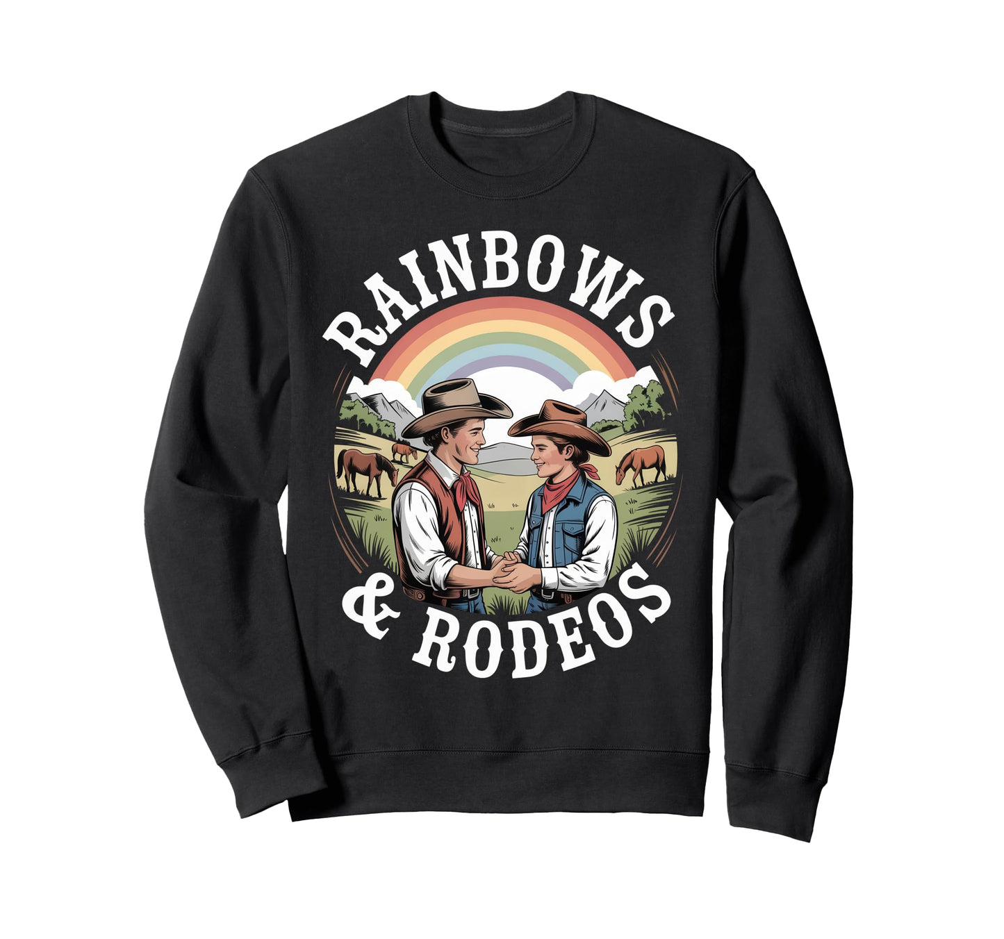 Rainbows And Rodeos Lgbtq Western Sweatshirt - Novelty Apparel Men Women - T-Shirt, Sweatshirt, Hoodie