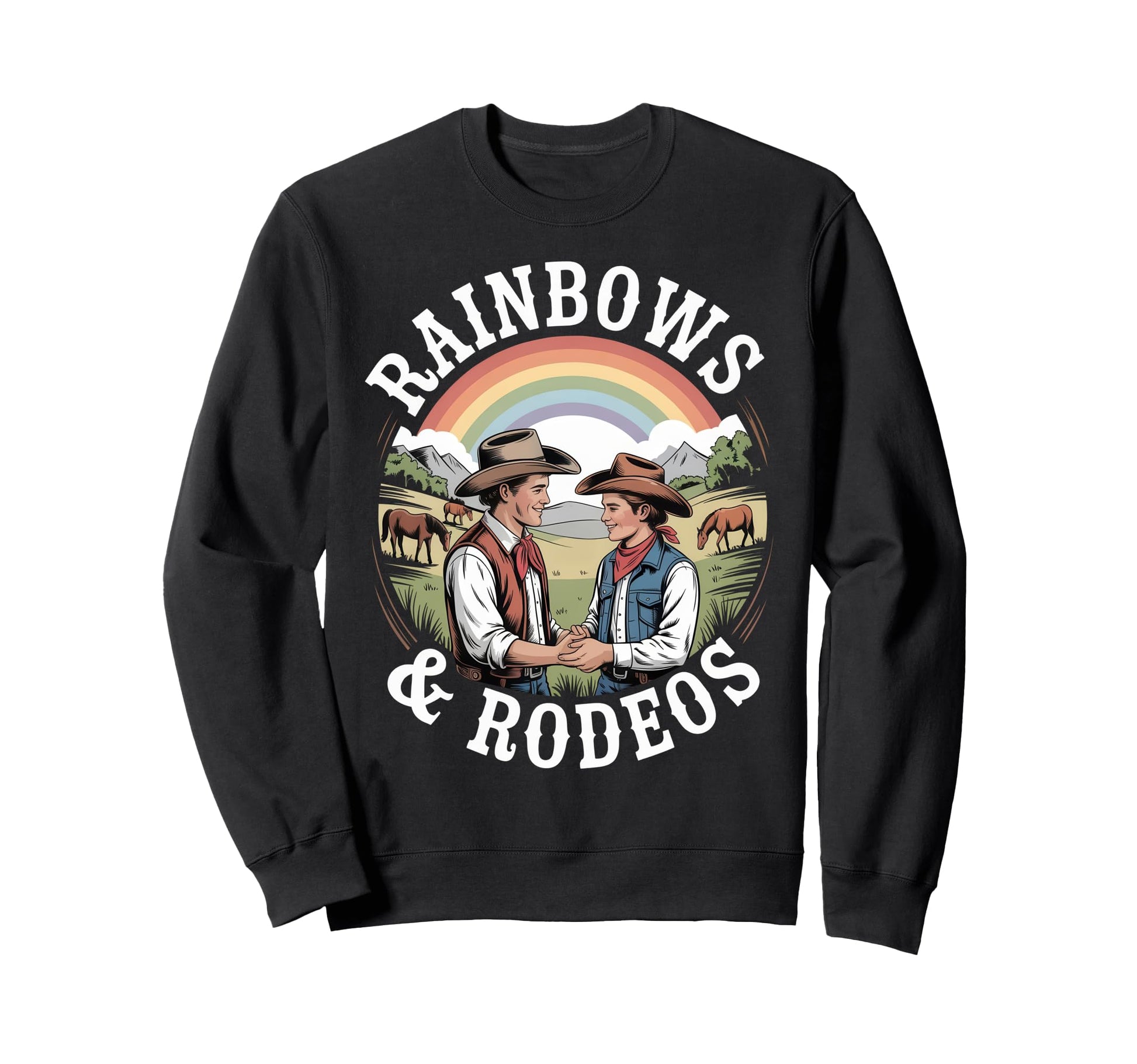 Rainbows And Rodeos Lgbtq Western Sweatshirt - Novelty Apparel Men Women - T-Shirt, Sweatshirt, Hoodie