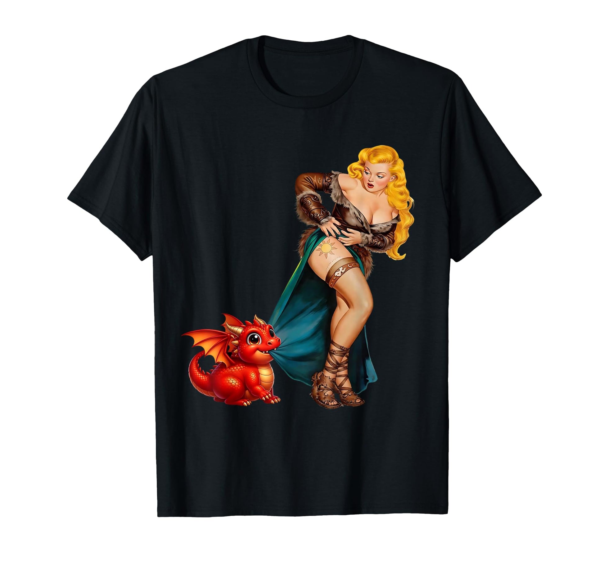 Fantasy Barbarian Pinup Red Dragon T-Shirt - Streetwear Style Men Women - T-Shirt, Sweatshirt, Hoodie