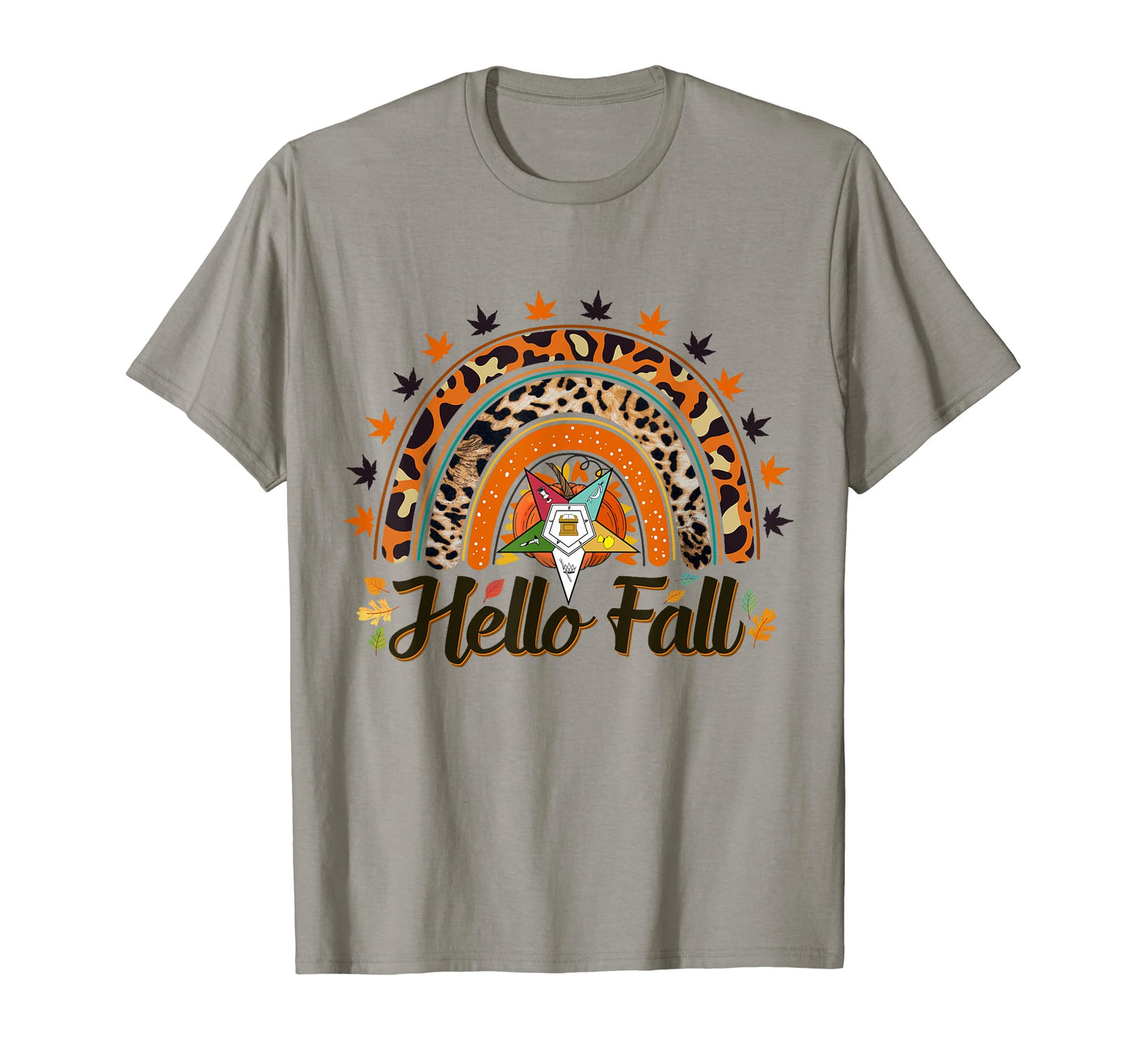 Oes Hello Fall Leopard Rainbow Autumn T-Shirt - Unique Graphic for Adults - T-Shirt, Sweatshirt, Hoodie