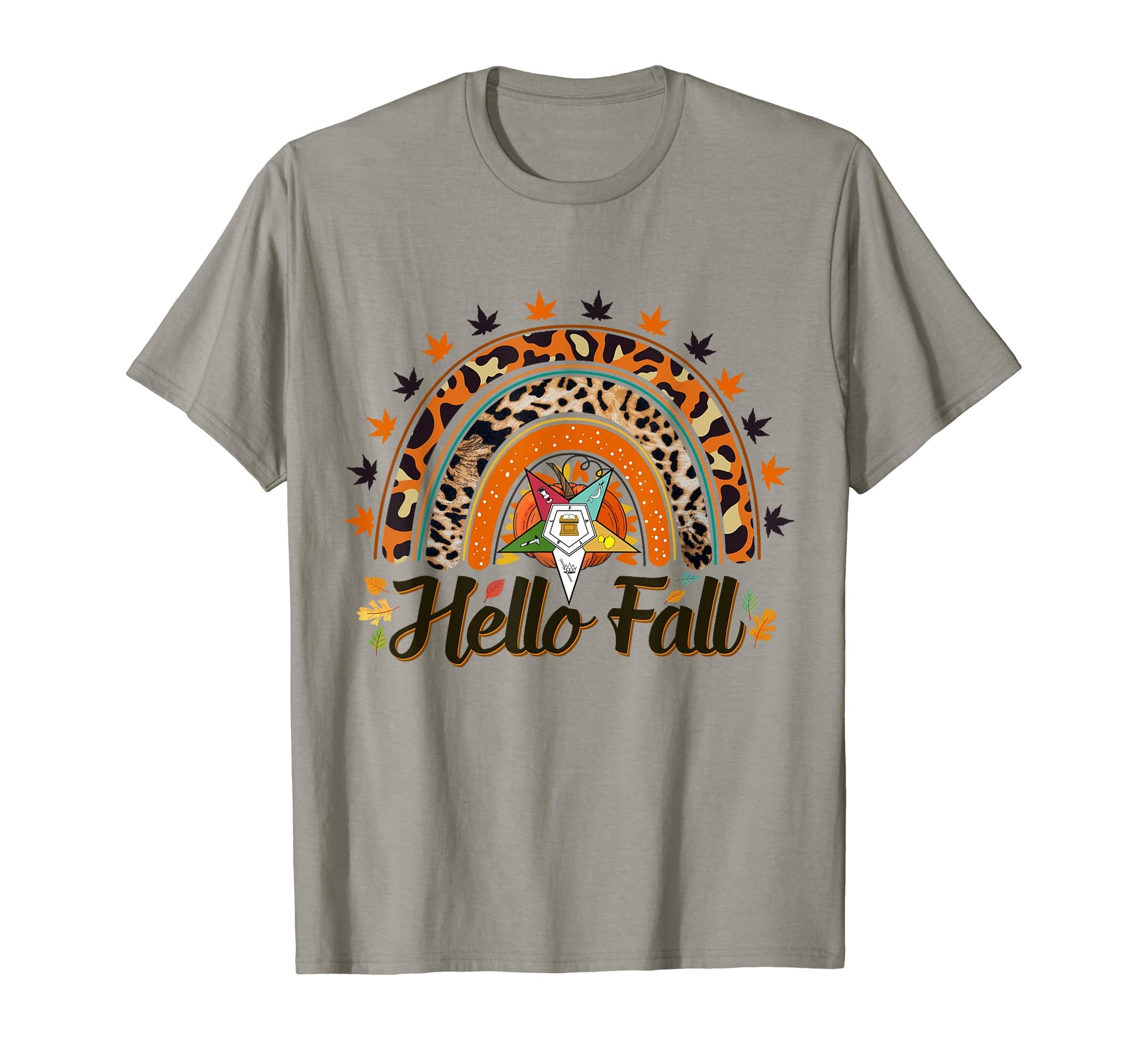 Oes Hello Fall Leopard Rainbow Autumn T-Shirt - Unique Graphic for Adults - T-Shirt, Sweatshirt, Hoodie