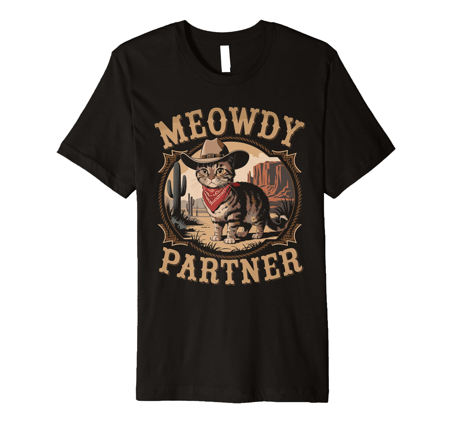 Meowdy Partner Funny Country Cat Cowboy T-Shirt - Novelty Apparel Unisex - T-Shirt, Sweatshirt, Hoodie