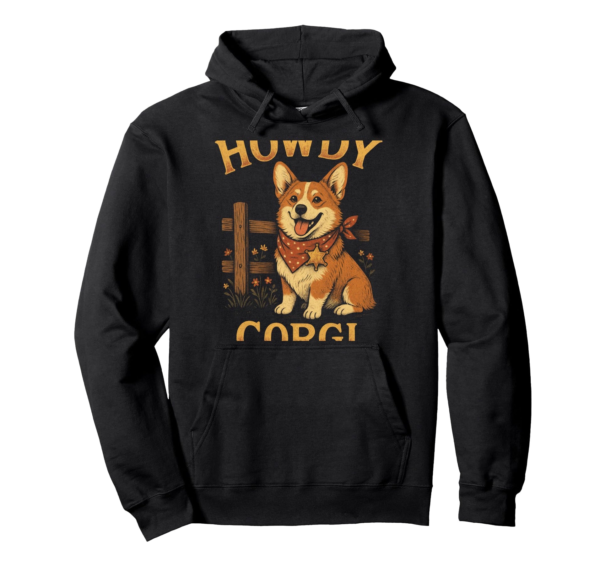 Howdy Corgi Cowboy Western Hoodie - Fun Novelty Design for Adults - T-Shirt, Sweatshirt, Hoodie