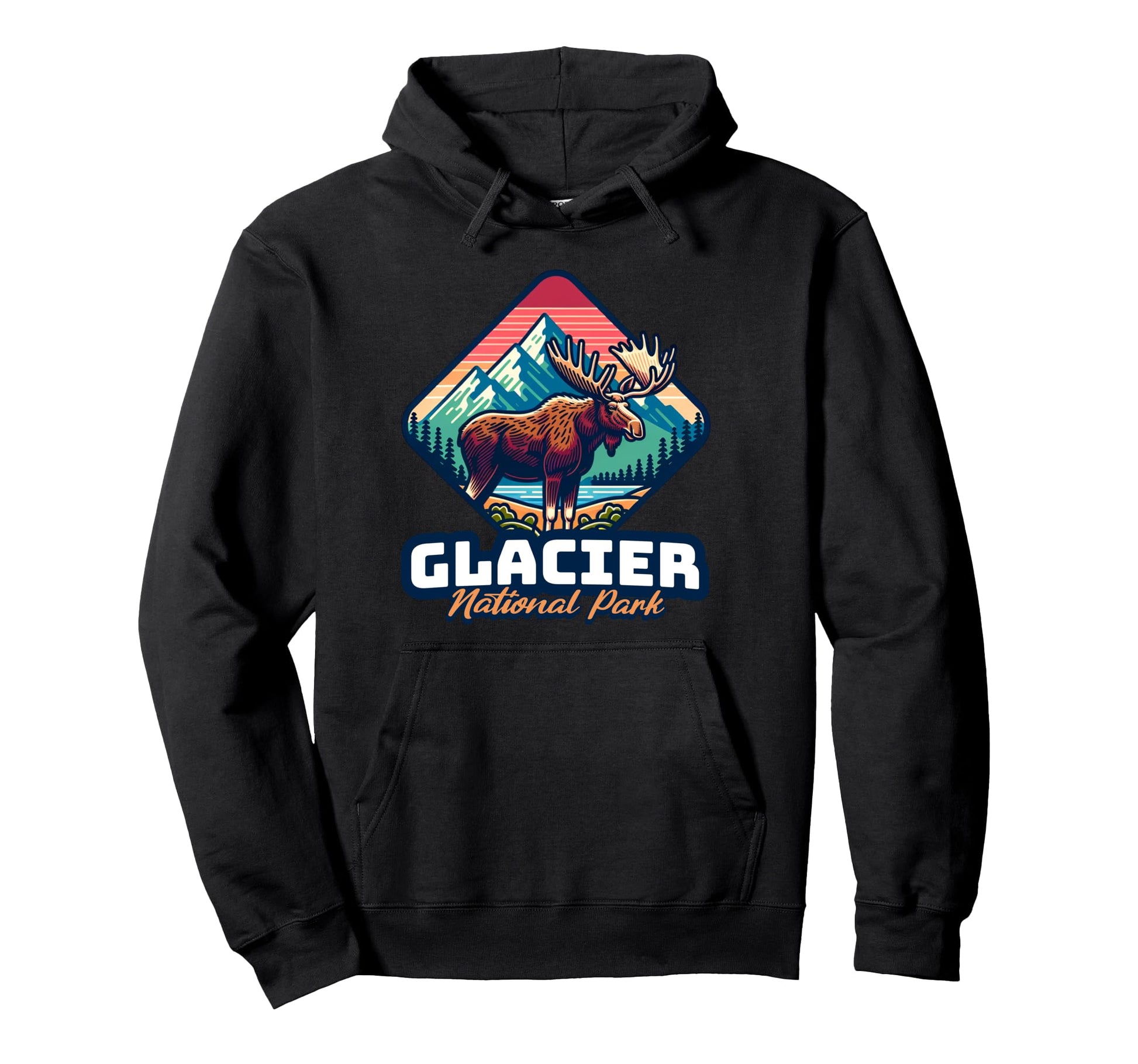 Glacier National Park Montana Moose Hoodie - Novelty Apparel for Adults - T-Shirt, Sweatshirt, Hoodie