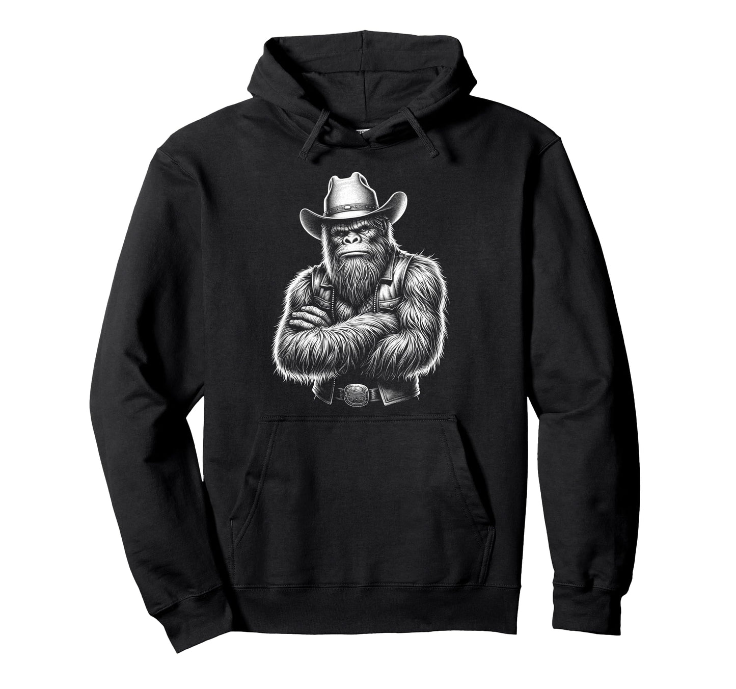 Bigfoot Sasquatch Funny Cowboy Cryptid Hoodie - Minimalist Print Unisex - T-Shirt, Sweatshirt, Hoodie