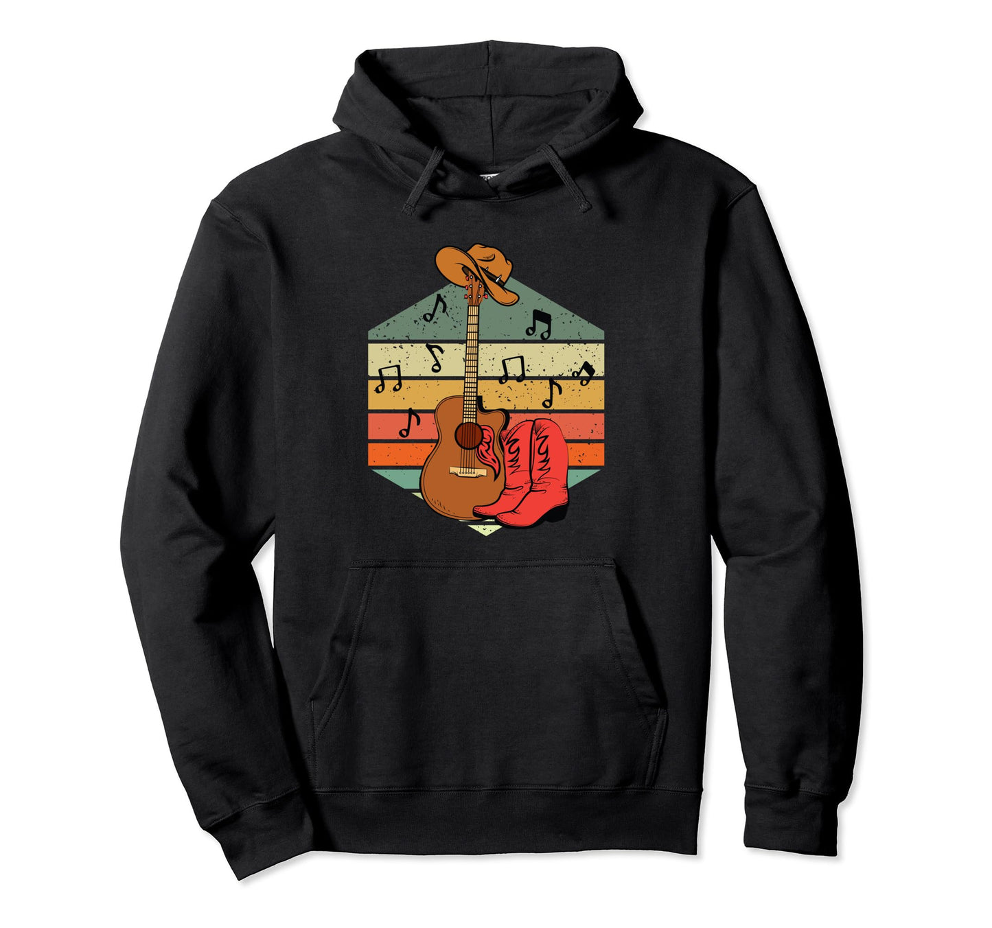Cowboy Boots Hat Guitar Western Hoodie - Novelty Apparel for Adults - T-Shirt, Sweatshirt, Hoodie