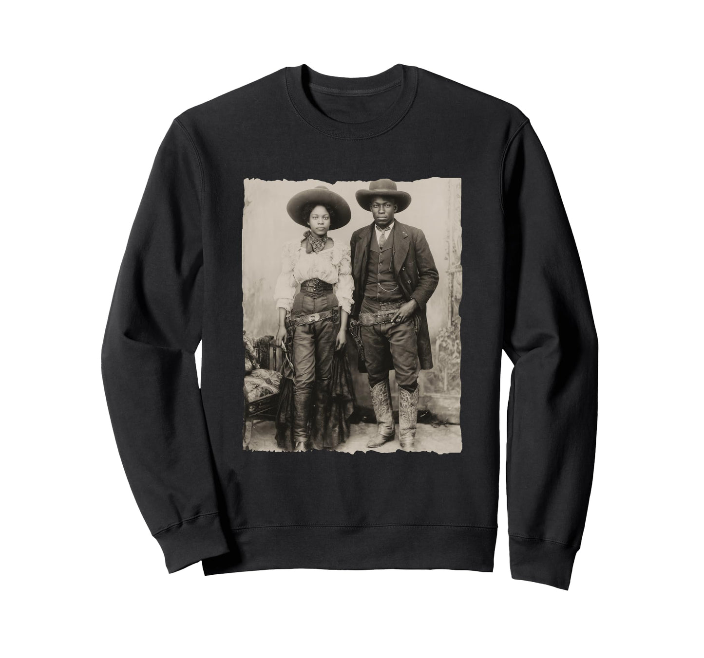 Black Cowboy Cowgirl Old American West Sweatshirt - Novelty Apparel Unisex - T-Shirt, Sweatshirt, Hoodie