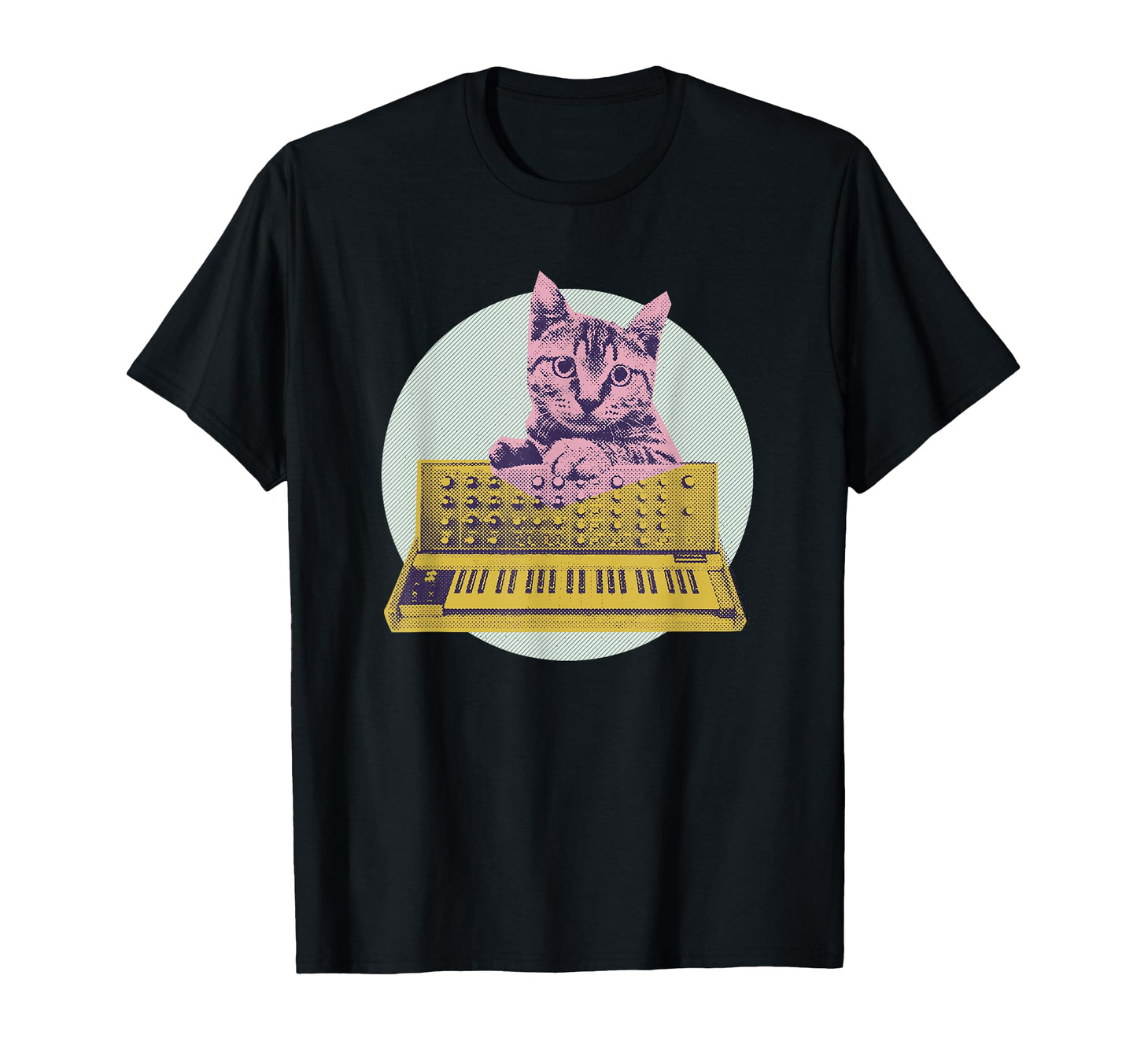 Synthesizer Cat Vaporwave Aesthetic T-Shirt - Casual Everyday Wear Unisex - T-Shirt, Sweatshirt, Hoodie