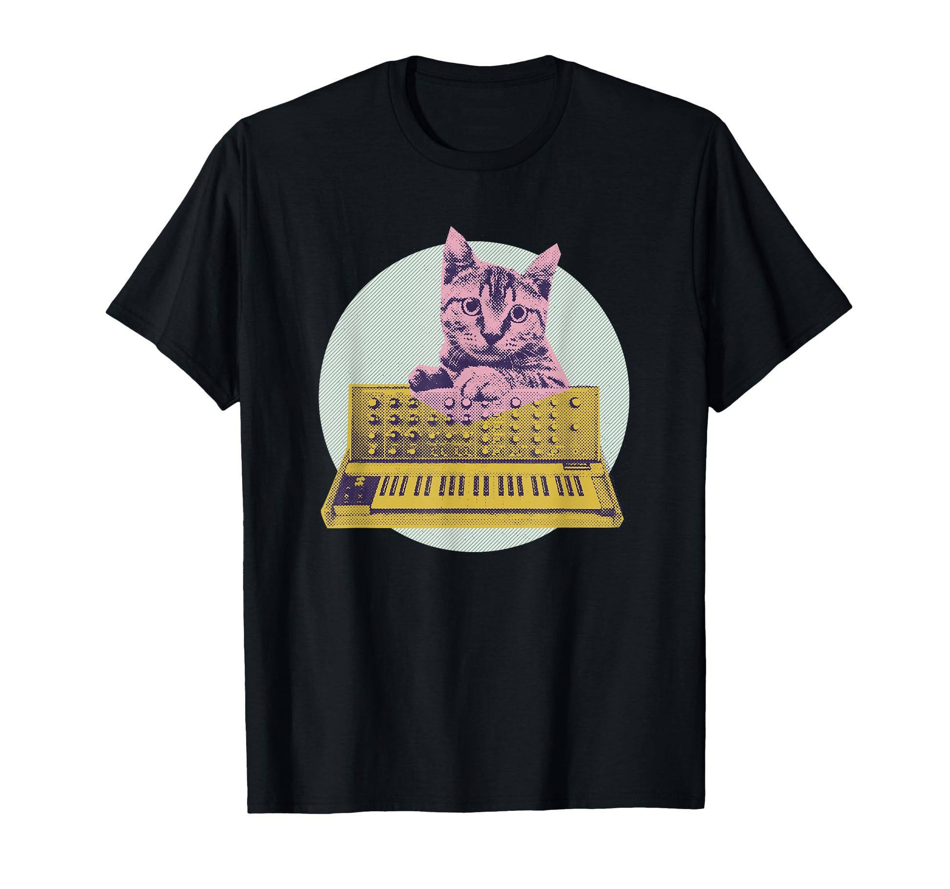 Synthesizer Cat Vaporwave Aesthetic T-Shirt - Casual Everyday Wear Unisex - T-Shirt, Sweatshirt, Hoodie