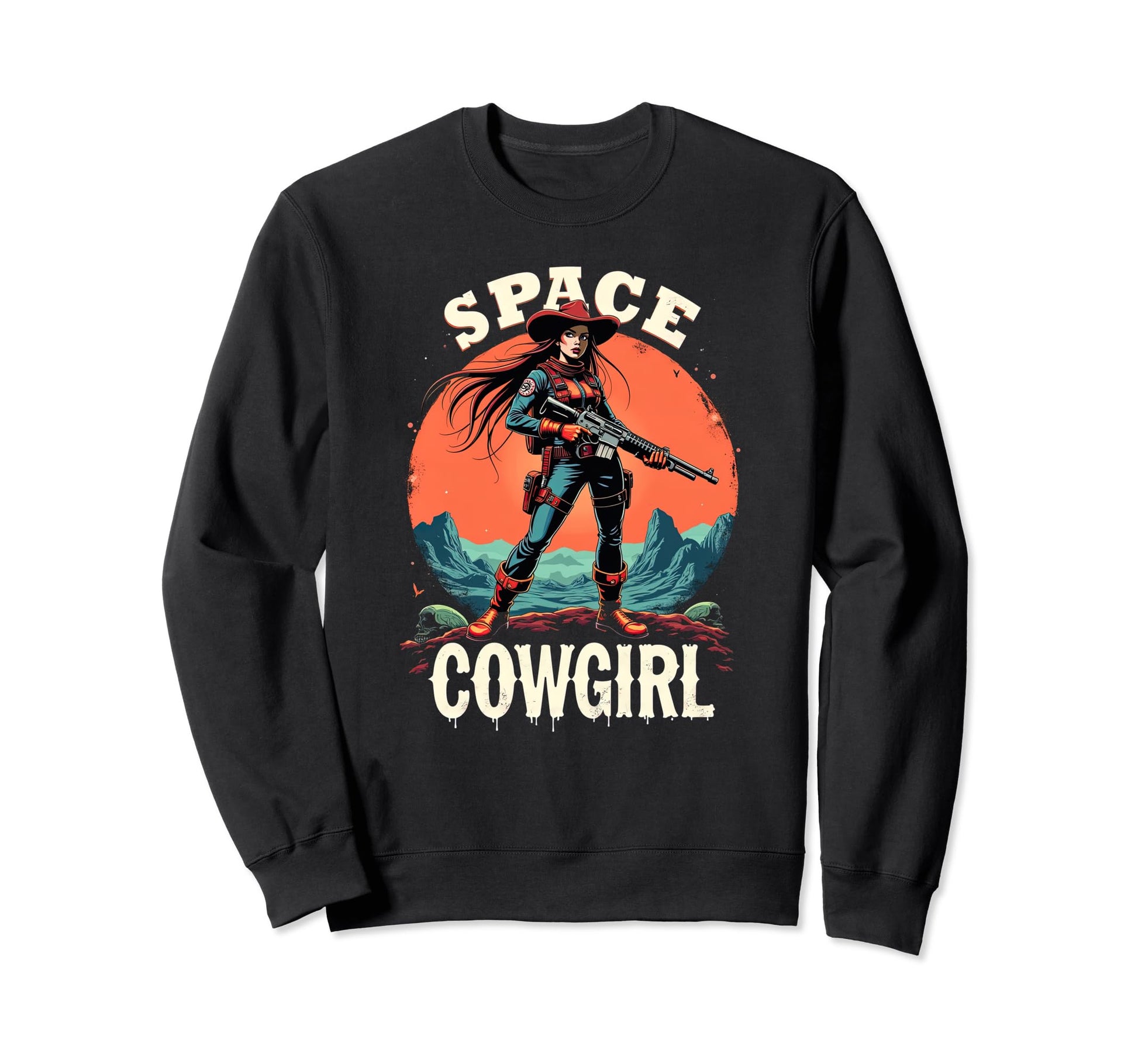 Space Cowgirl Galactic Western Adventure Sweatshirt - Unique Graphic Unisex - T-Shirt, Sweatshirt, Hoodie