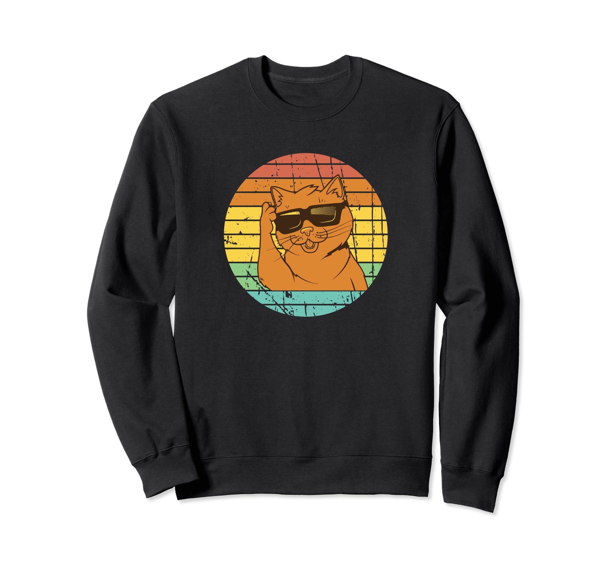 Cat Sunset Sunglasses Funny Cats Rainbow Sweatshirt - Graphic Print Unisex - T-Shirt, Sweatshirt, Hoodie
