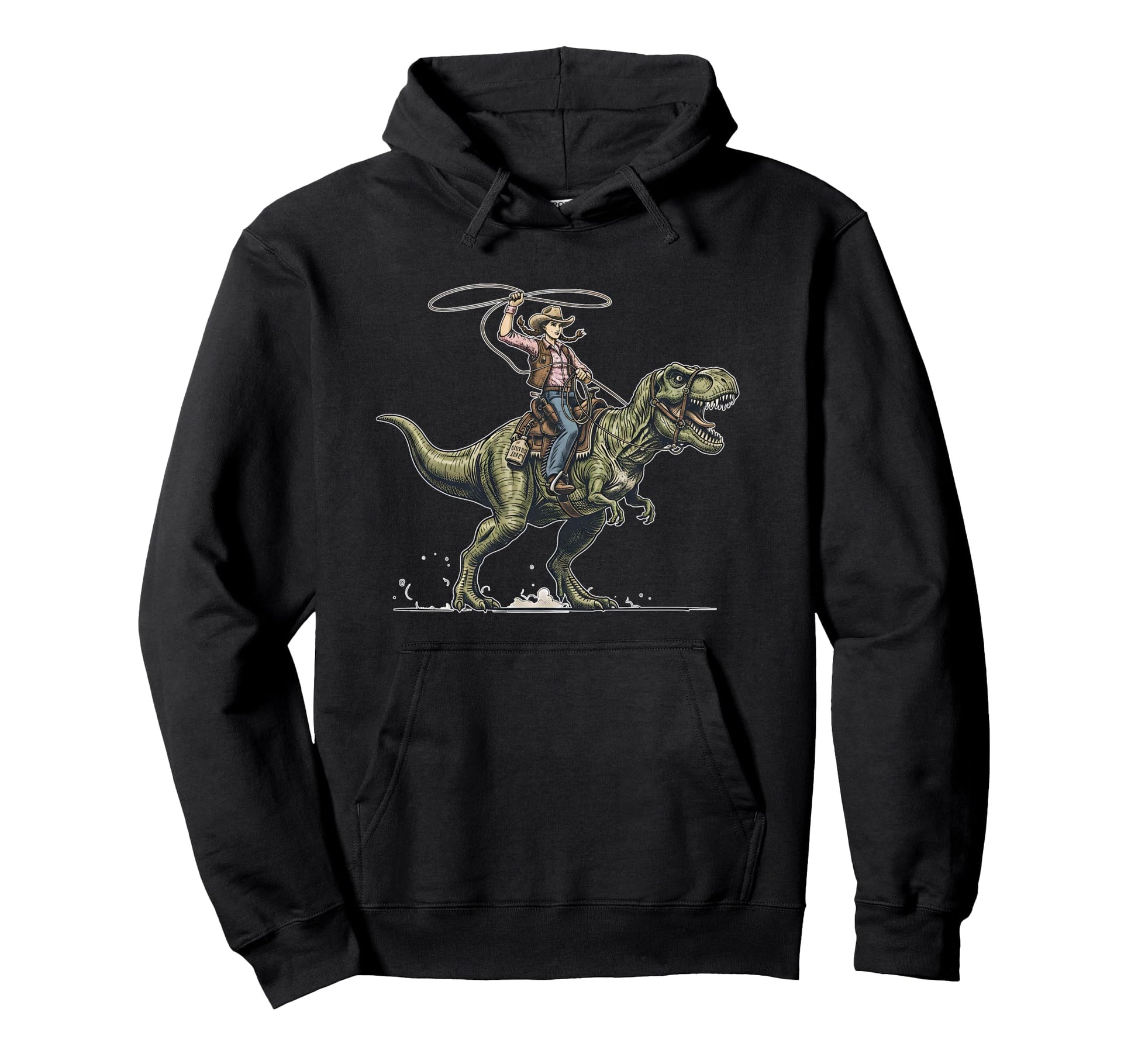 Cowgirl Dinosaur Rider Funny T Rex Hoodie - Unique Graphic for Adults - T-Shirt, Sweatshirt, Hoodie