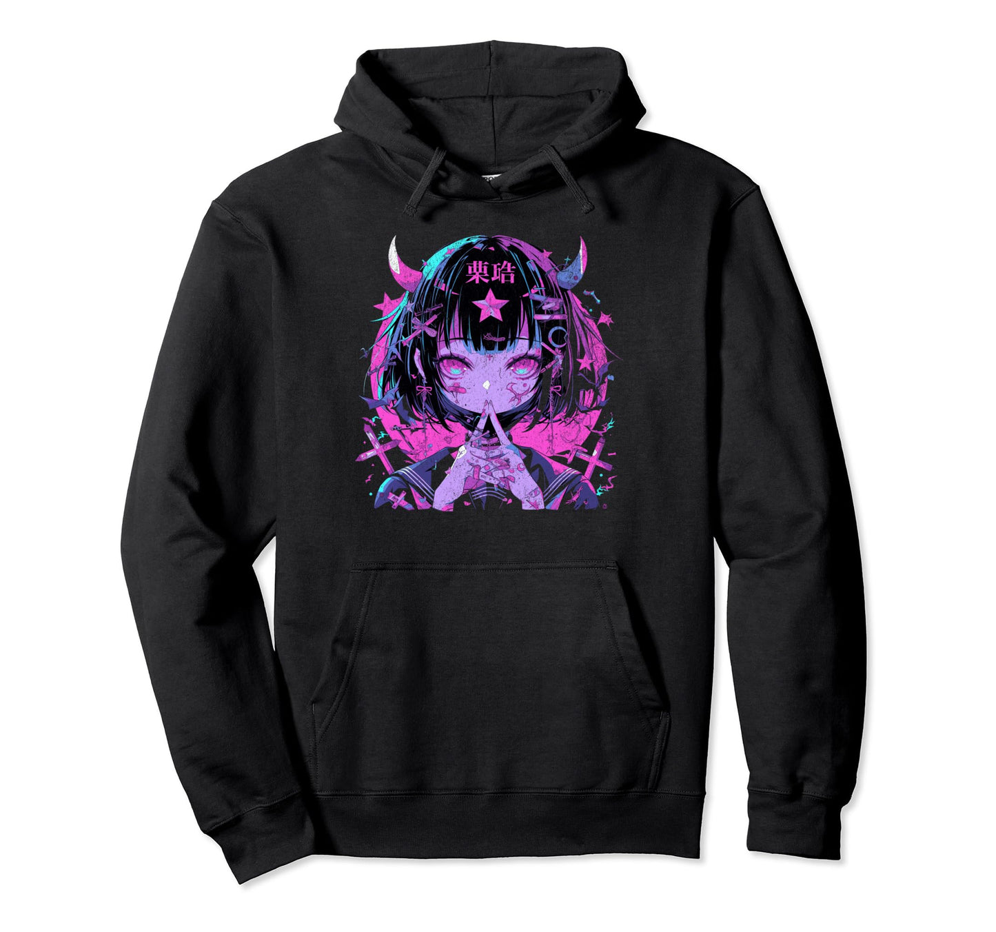 Goth Grunge Demon Anime Waifu Horror Hoodie - Custom Art Print for Adults - T-Shirt, Sweatshirt, Hoodie