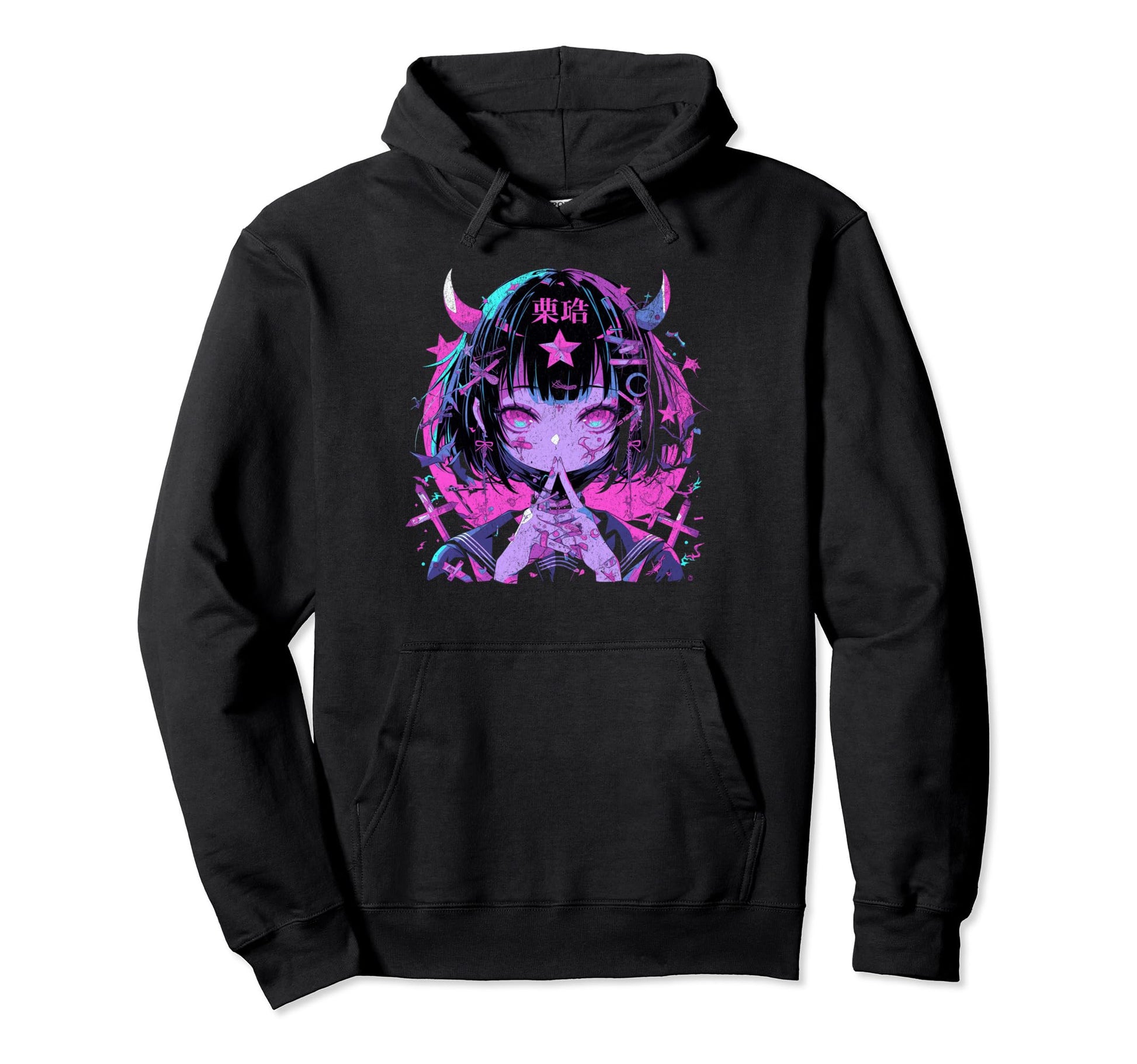 Goth Grunge Demon Anime Waifu Horror Hoodie - Custom Art Print for Adults - T-Shirt, Sweatshirt, Hoodie