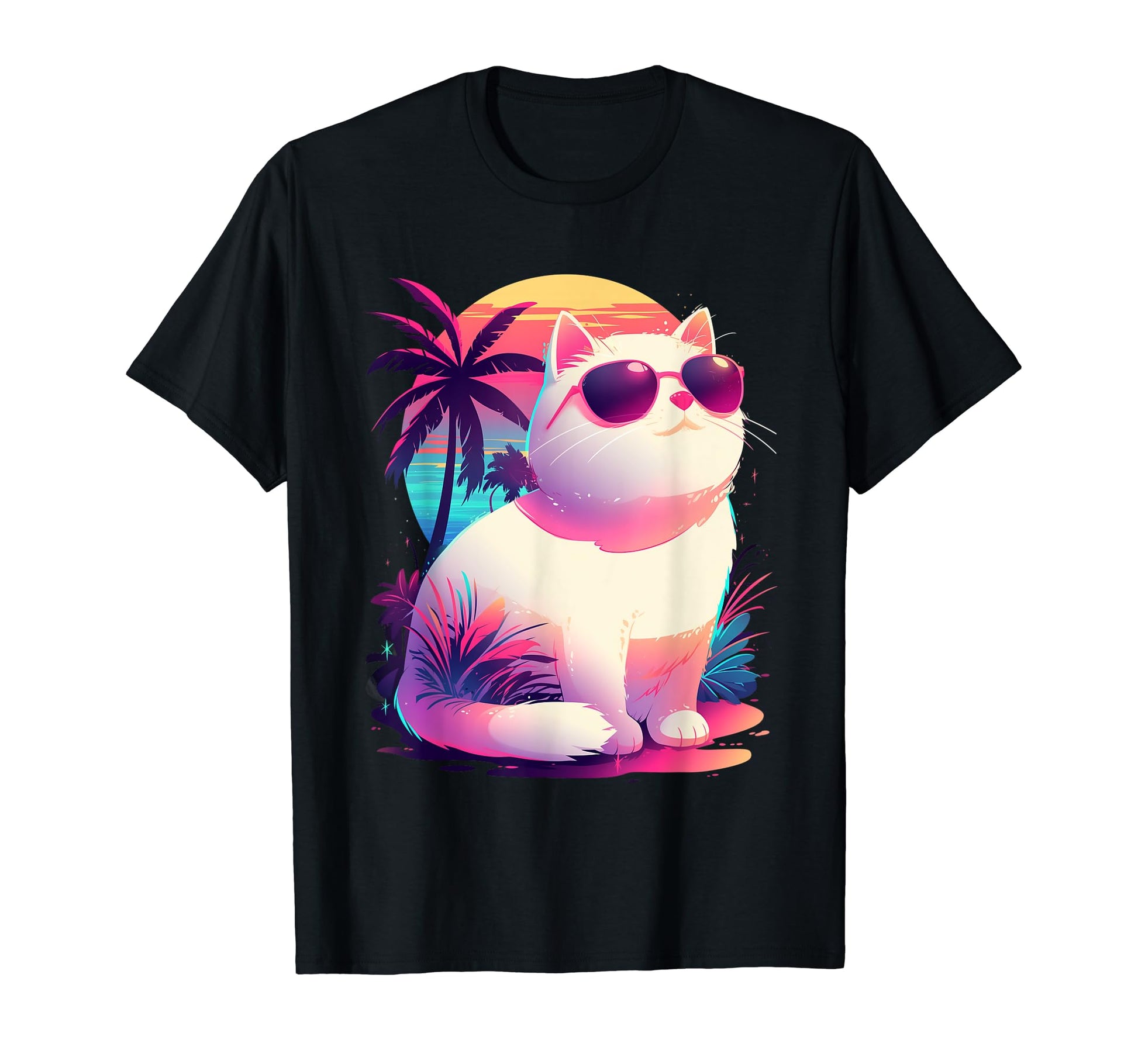 Kawaii 80S Vaporwave Cat Neko Kitty T-Shirt - Custom Art Print Unisex - T-Shirt, Sweatshirt, Hoodie