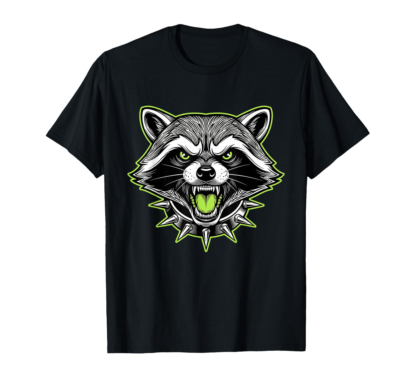Punk Rock Raccoon Face Spiked T-Shirt - Aesthetic Graphic for Adults - T-Shirt, Sweatshirt, Hoodie