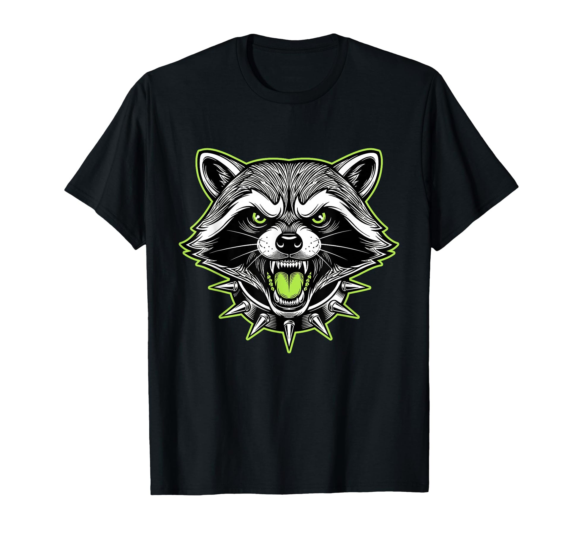 Punk Rock Raccoon Face Spiked T-Shirt - Aesthetic Graphic for Adults - T-Shirt, Sweatshirt, Hoodie